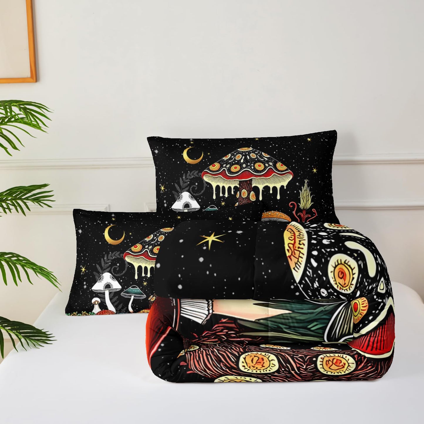 lneffble Mushroom Comforter Full Bed Set，Full Size Mushroom Bedding Set，with 1 Comforter with 2 Pillow Case