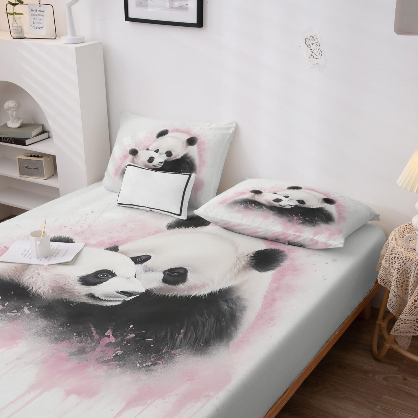 Rejkxyw King Size Sheets Set Panda - Cartoon Bed Sheets - Kids Boys Girls Sheet Set - 12 Inch Deep Pocket - Ultra Soft Winkle Free Microfiber Bedding Sheets & Pillowcases 4 Piece