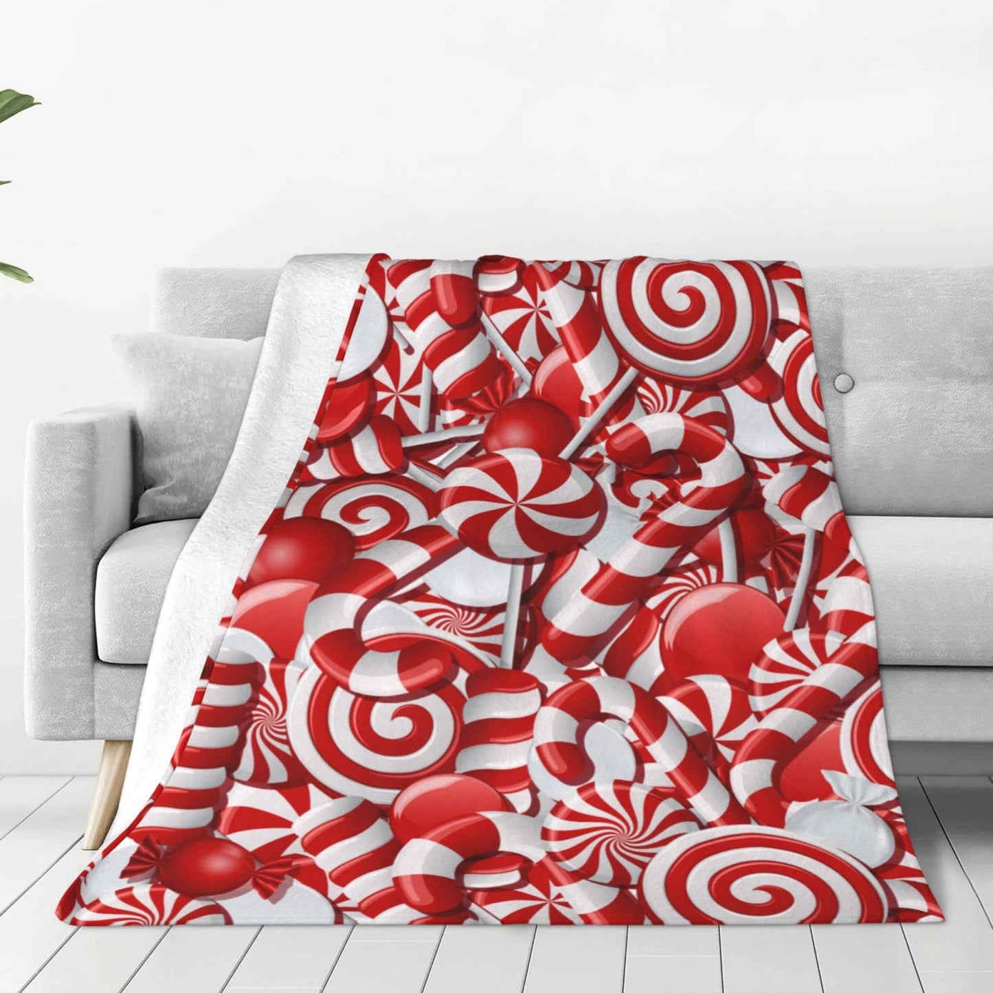 KUOAICY Christmas Swirl Candy Fleece Throw Blanket Soft Flannel Plush Lightweight Warm Cozy for Bed Couch Sofa 60''X50'' Black33