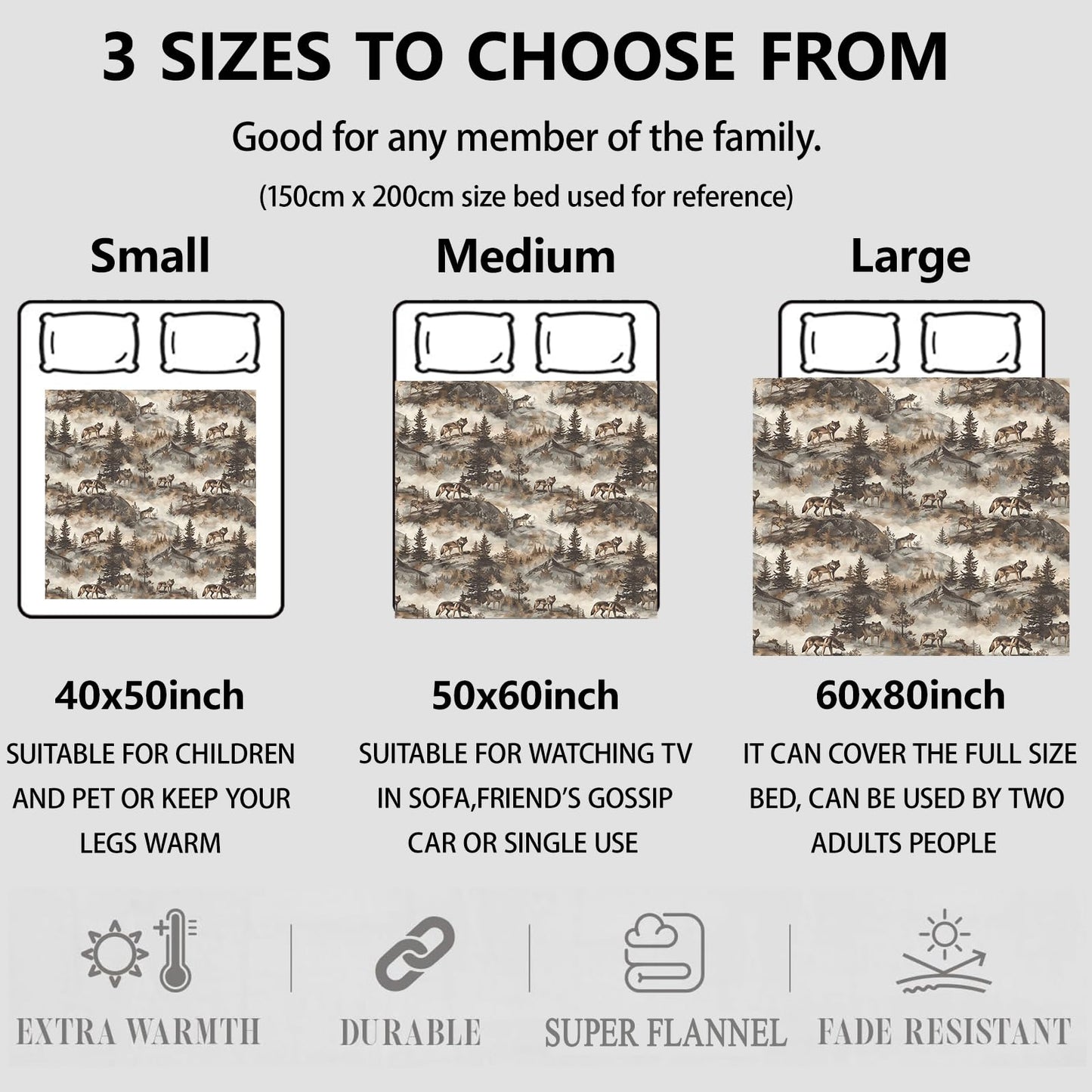 Aonimonis Wolf Mountain Forest Throw Blanket Gifts for Women, Soft Fuzzy Warm Cozy Flannel Blankets for Bedroom, Travel, Couch, Home Decor 50x60 in