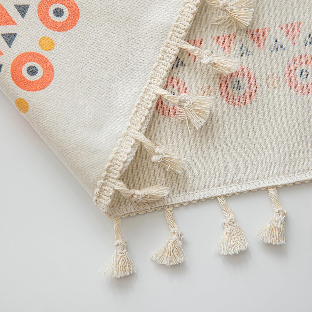 JunWondC Waterproof Bohemian Tablecloth 6-8ft Rectangle Orange Multi Tassel