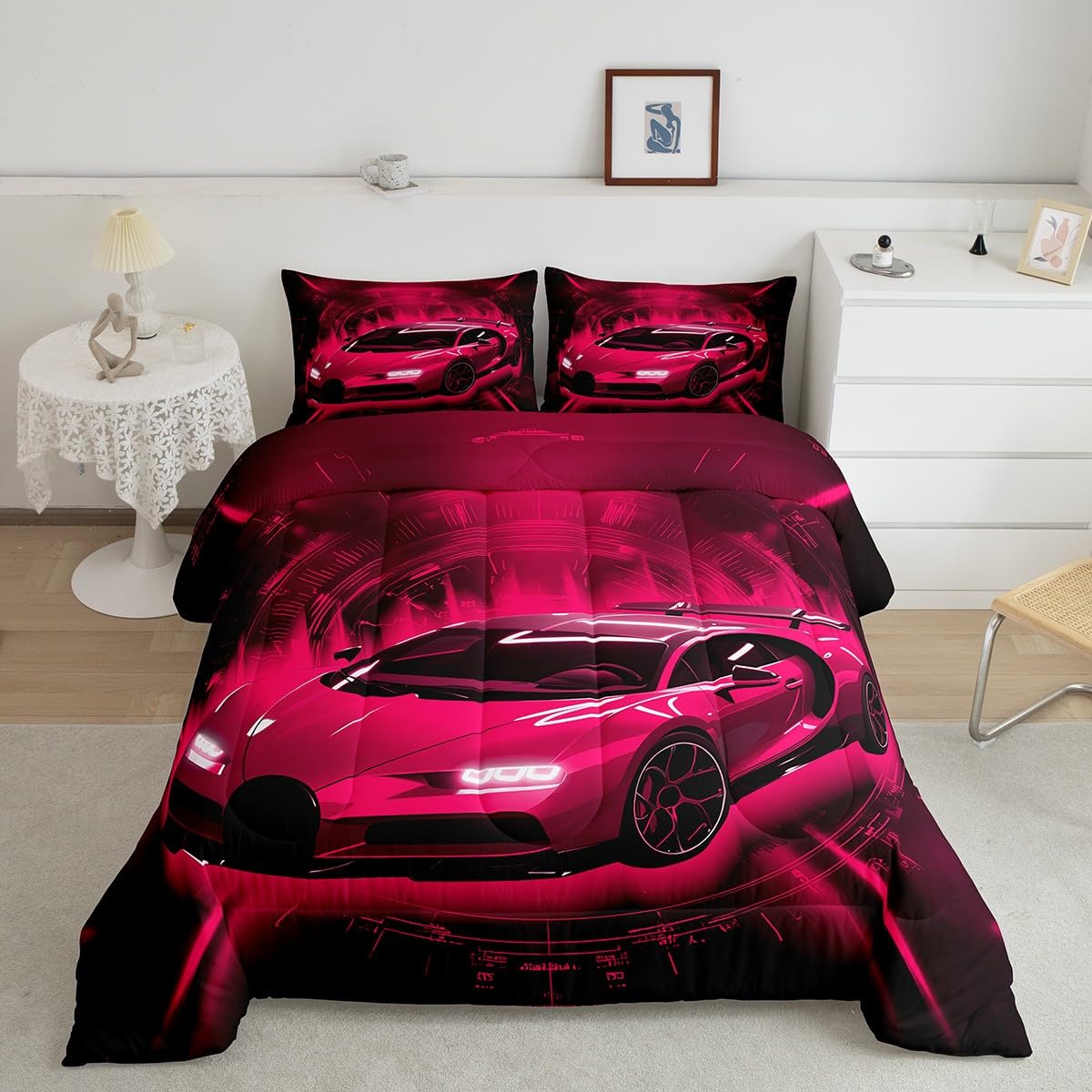 jejeloiu Boys Racing Car Bedding Set Soft for Boys Girls, Race car Comforter Set Twin Size Automobile Duvet Quilt Microfiber Extreme Sports Bedroom Decor 2 Pcs with 1 Pillow Cases