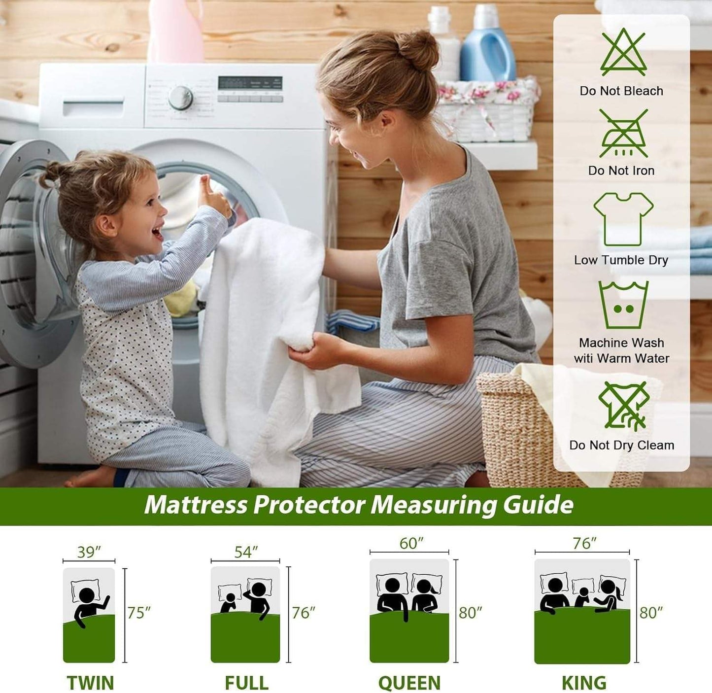 Bedding Waterproof Mattress Protectors with Deep Pocket Fitted Up to 13 inches, Washable Mattress Cover Topper Comfortable Soft Noiseless for Dorm,Home, Hotel (White, Full)