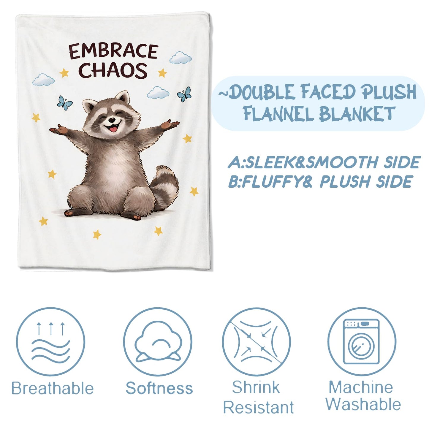 Zeleda Cute Raccoon Flannel Blanket, Soft Cozy Throw with Playful Animal, Funny Cartoon Home Bedroom Decor and Gifts for Men Women Teens, Lightweight Blankets for All Seasons, 50x60 Inch