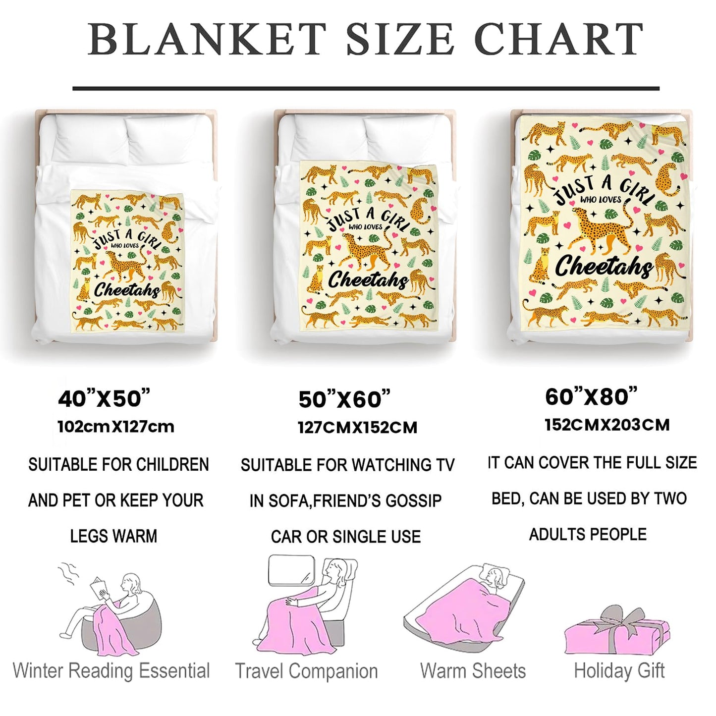 FLOW4U Cheetah Blanket Gifts for Girls Plush Just A Girl Who Loves Cheetahs Stuff Blanket Throw Fleece Bedding Cheetahs Gifts for Cheetah Lovers Girls Kids Women Birthday Party Decorations 50"X40"