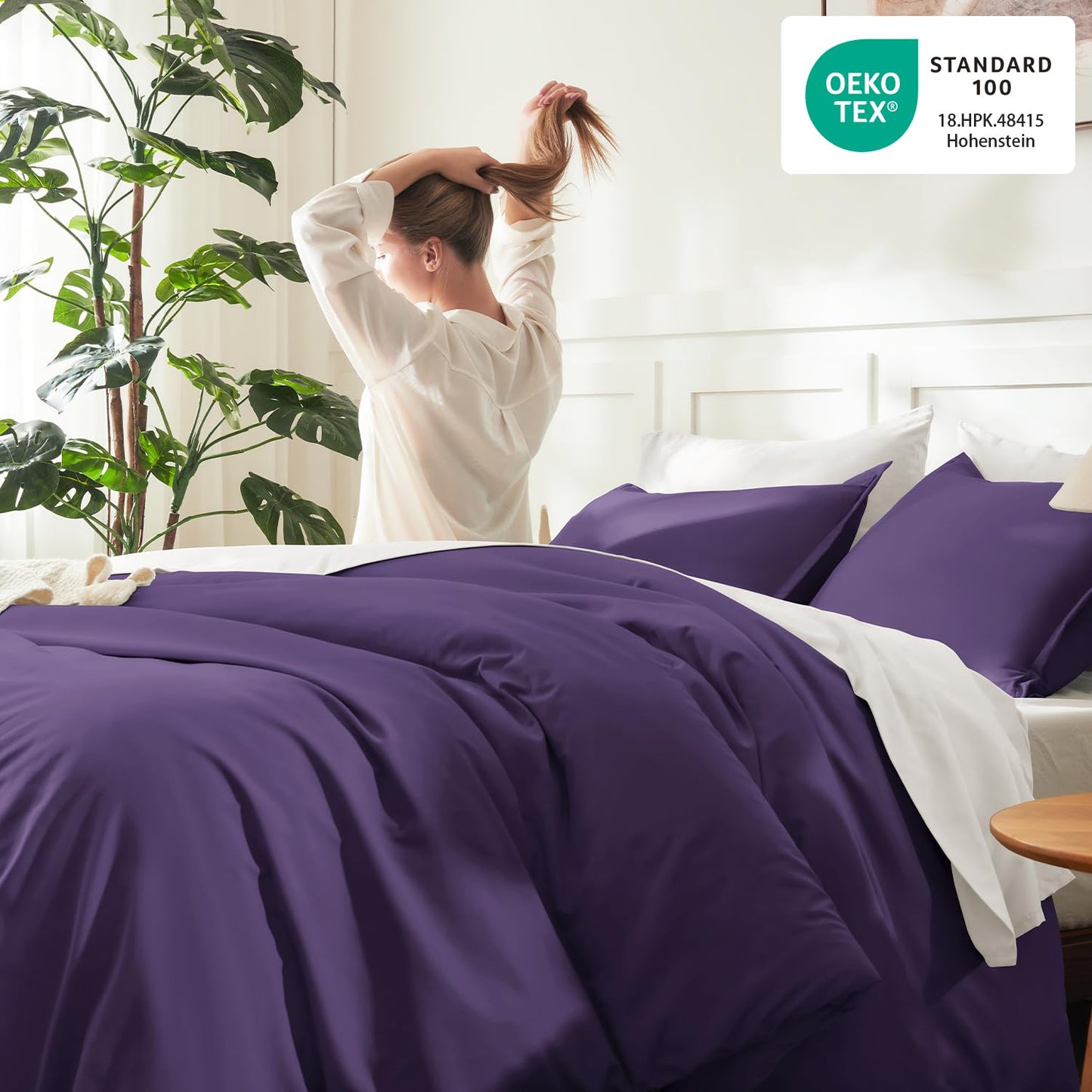 Litanika Dark Violet Purple Comforter Set King Size, 3 Pieces Lightweight Solid Bedding Comforter Set, All Season Fluffy Bed Set (104x90In Comforter & 2 Pillowcases)