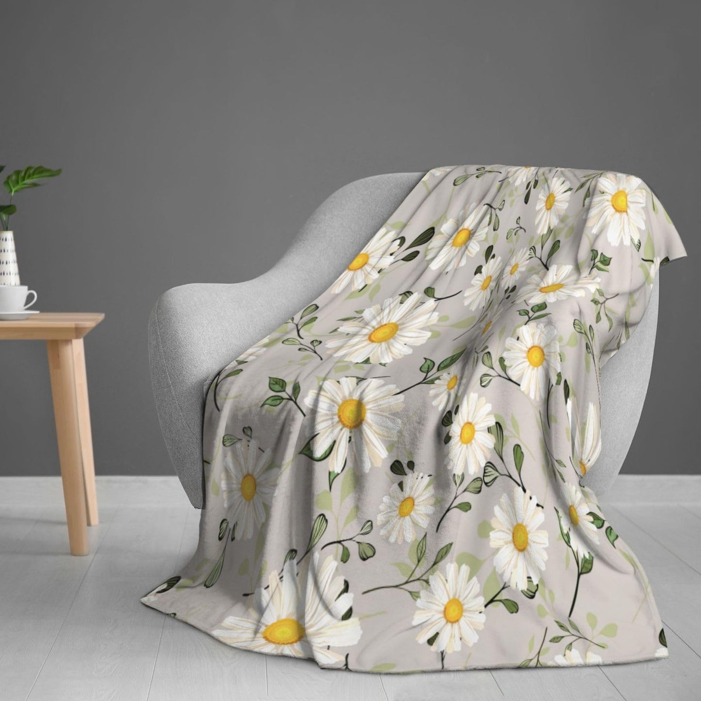 Abucaky White Daisies Flower Fleece Throw Blanket Ultra Soft Cozy Decorative Flannel Blanket for Home Bed Couch Chair Travel 50x40in