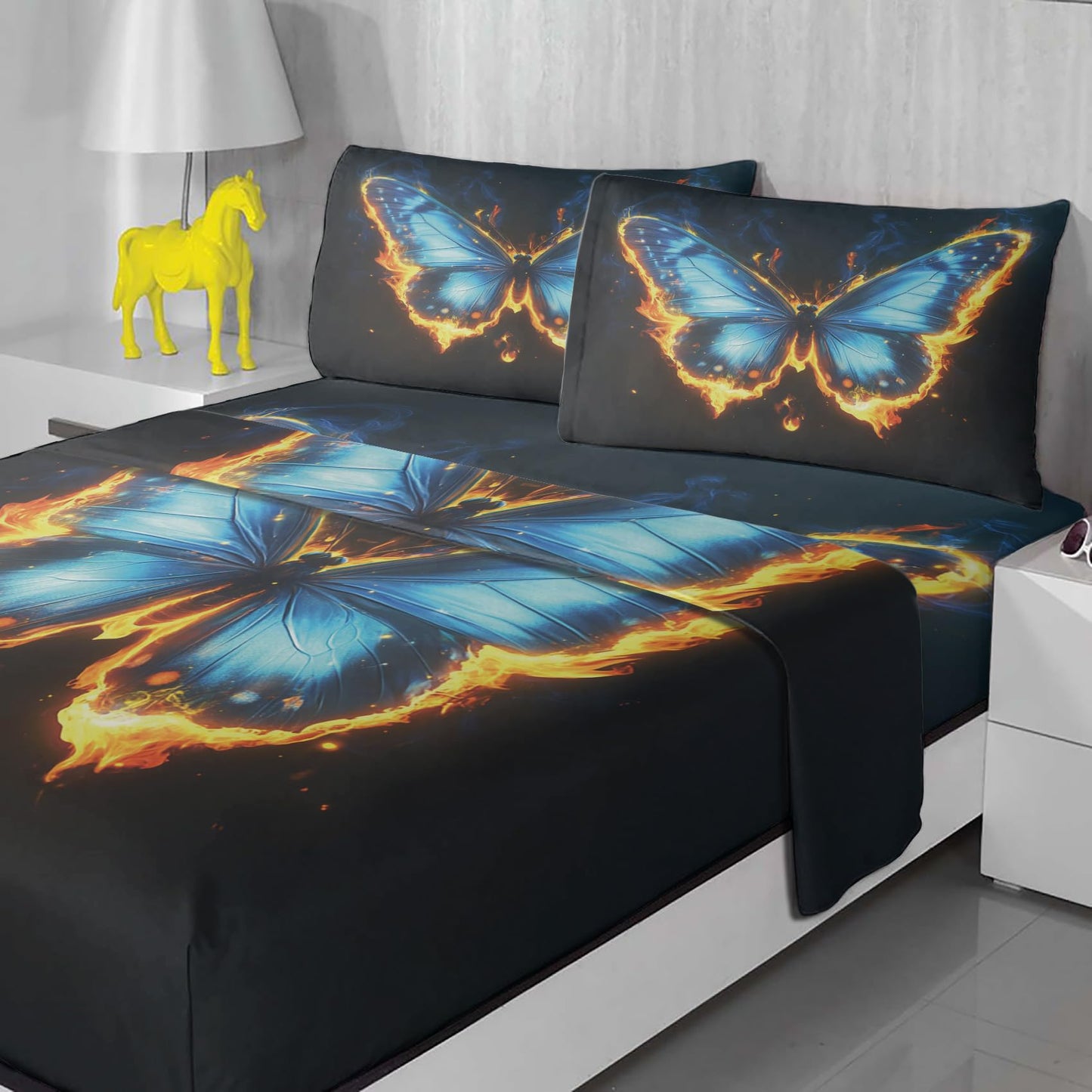 Rejkxyw King Size Sheets Set Fantasy Butterfly - Cartoon Butterflies Bed Sheets - Boys Girls Sheet Set - 12 Inch Deep Pocket - Ultra Soft Winkle Free Microfiber Bedding Sheets & Pillowcases 4 Piece