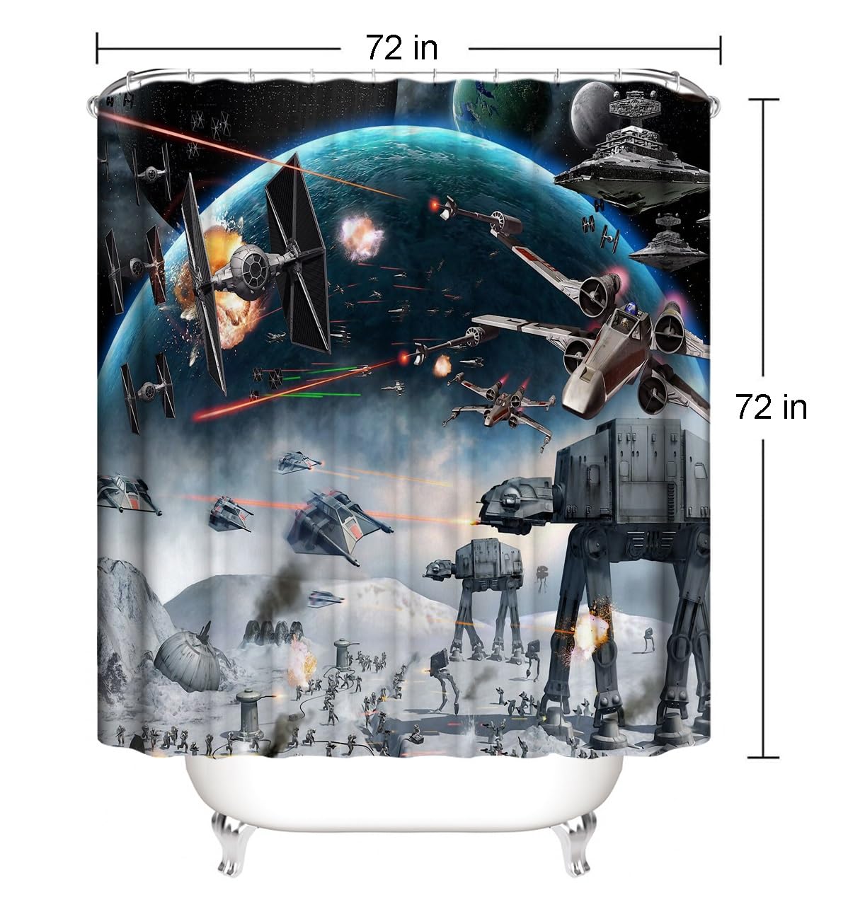 Outer Space Galaxy Wars Star Themed Shower Curtain,Universe Stars Science Space Station Polyester Fabric Bathroom Home Decor with 12 Hooks(Color1,72 W x 72" L)