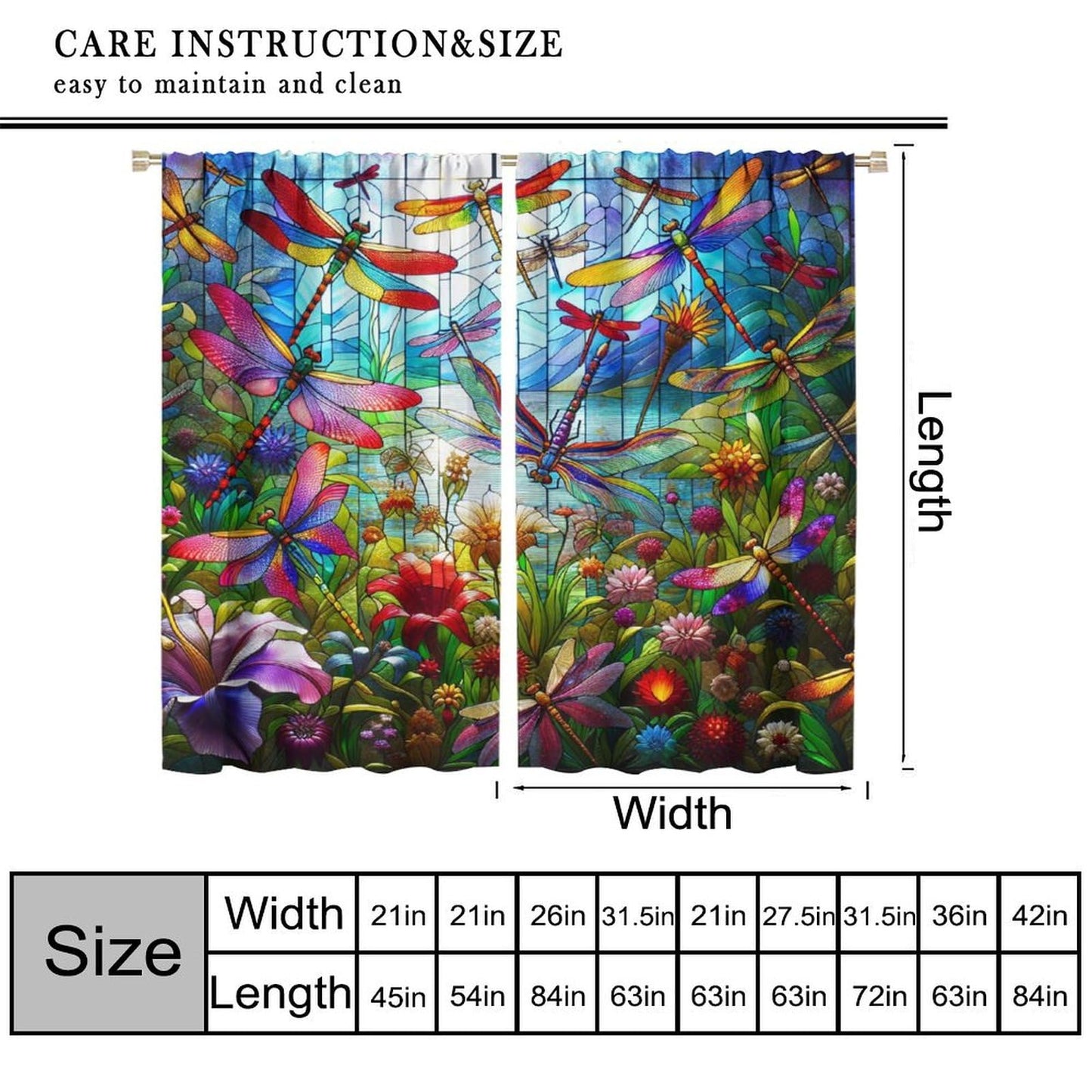 FengMingRui Dream Stained Glass Curtains Dragonfly Flowers Fantasy Nature Scenery Floral Blackout Window Treatments for Kids Boys Girls Bedroom Living Room Window Drapes 42" W X 45" L