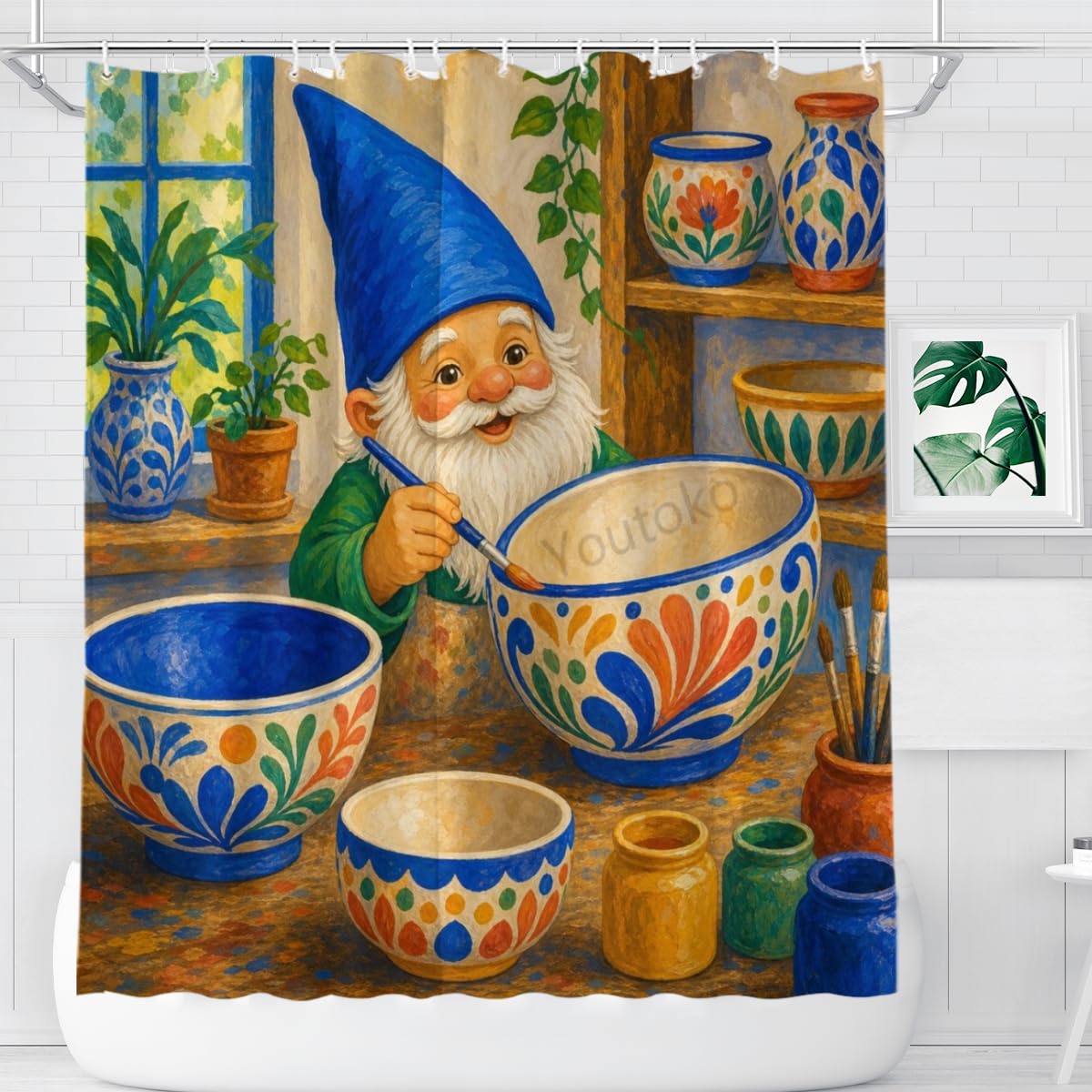 Youtoko Rose Floral Shower Curtain 72x72 Inch with 12 Hooks Polyester Decorative Bath Decor Bright Yellow Citrus Fruit Art Scene Romantic Style for Guest Bathroom