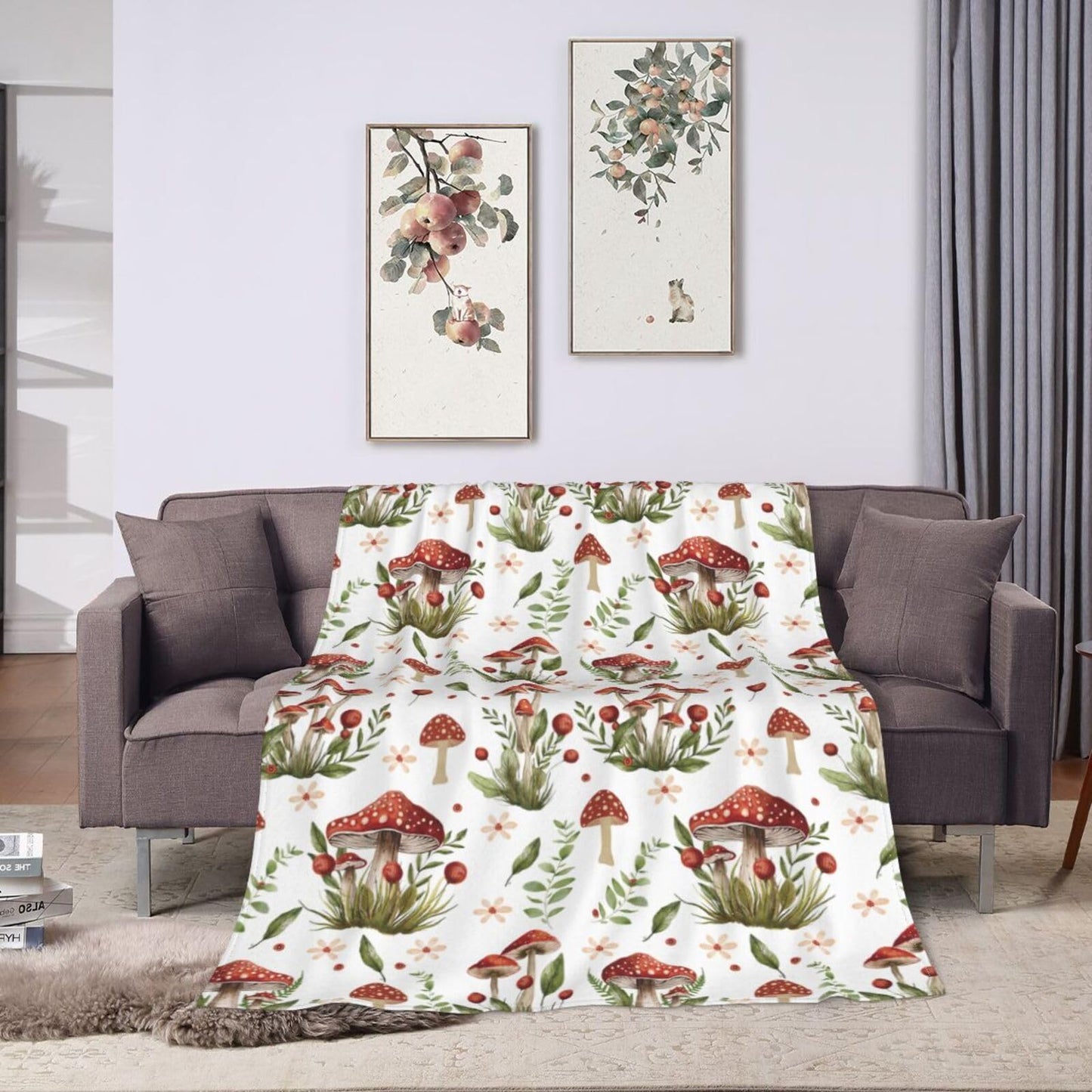 Mushrooms Blanket Mushrooms Throw Blanket Stuff Decor Merch Cozy Flannel Soft Warm Plush Lightweight Bedding Gifts for Girl Woman Sofa Bedding Couch 60"X50"