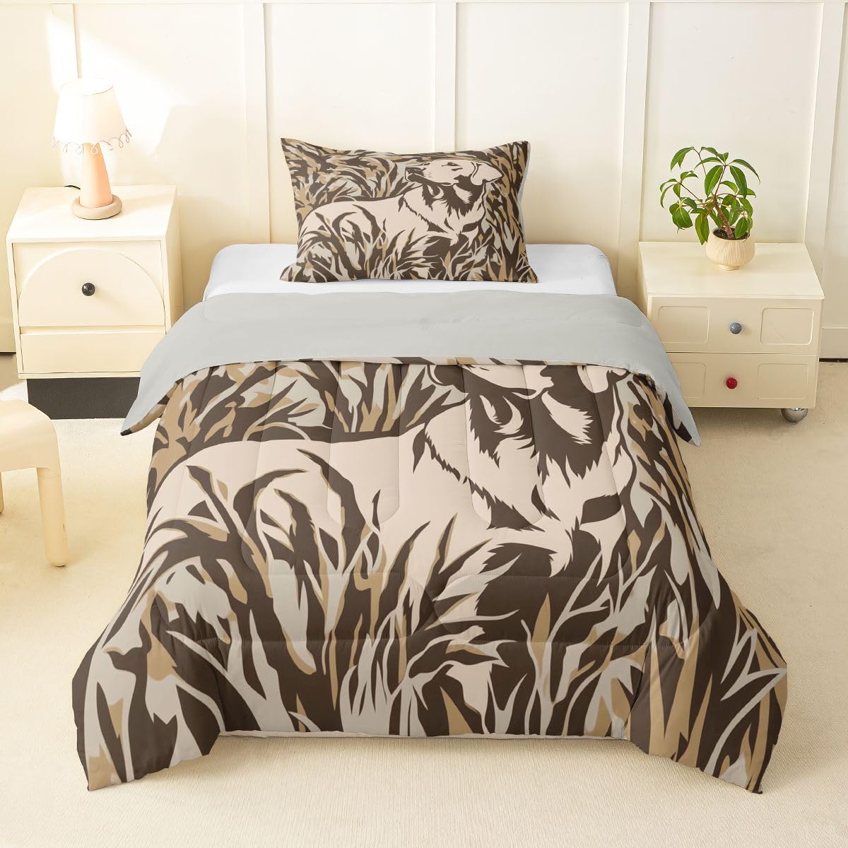 jejeloiu Dog Comforter Set All Season Farmhouse Theme Bedding Set with 1 Pillow Cases Dog Hunter Microfiber Kids Toddler Bedclothes Bedroom Decor Duvet Quilt Breathable Soft Lightweight