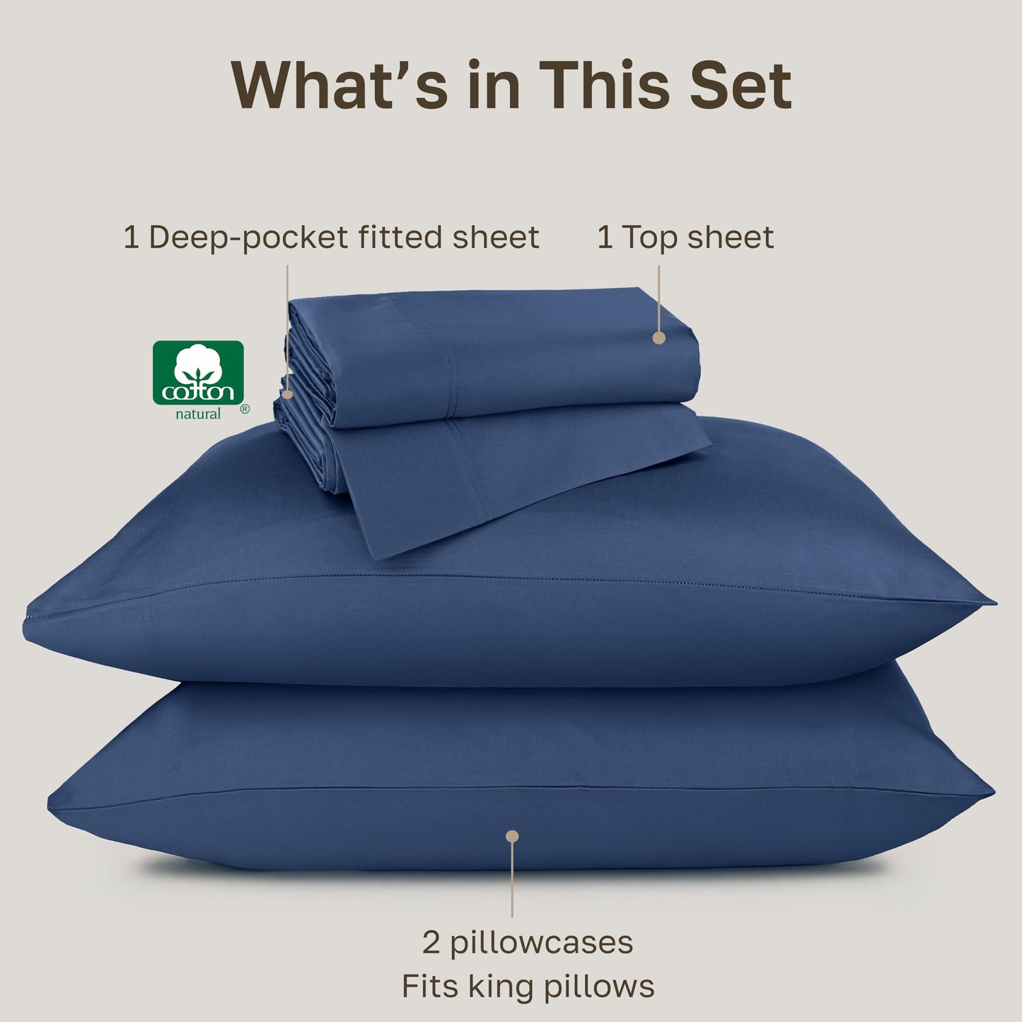 California Design Den King Size Sheets Set Cotton - Luxury Hotel 800 Thread Count Sateen, Natural 100% Cotton King Bed Sheets, Deep Pockets for a Snug Fit, Durable Bedding - Classic Blue