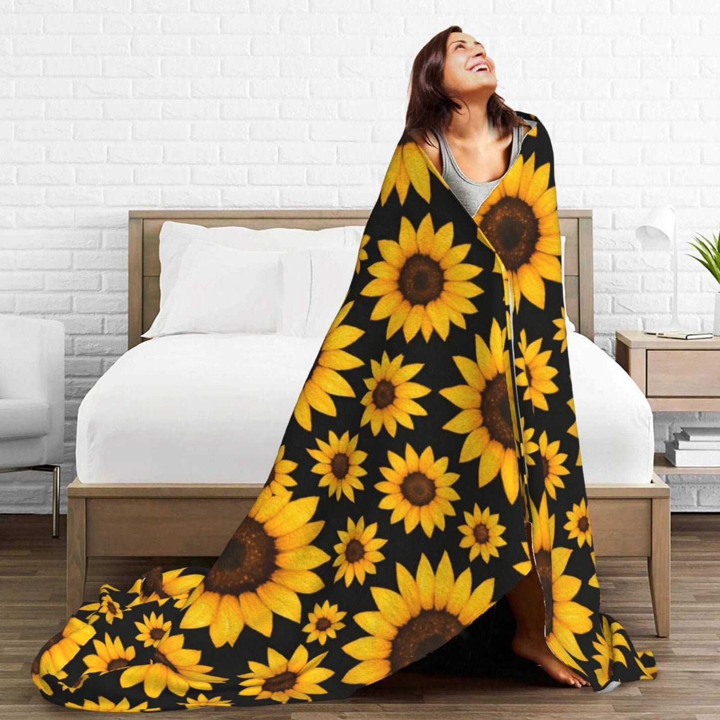 Abucaky Sunflowers Floral Fleece Throw Blanket Ultra Soft Cozy Decorative Flannel Blanket for Home Bed Couch Chair Travel 50x40in