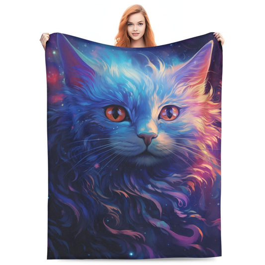 amepay Abstract Space Cat Blanket Gifts for Cat Lovers Colorful Galaxy Cat Flannel Throw Blankets for Home Couch Bed Sofa Soft Fuzzy Lightweight Decor All Season 60x50 Inches