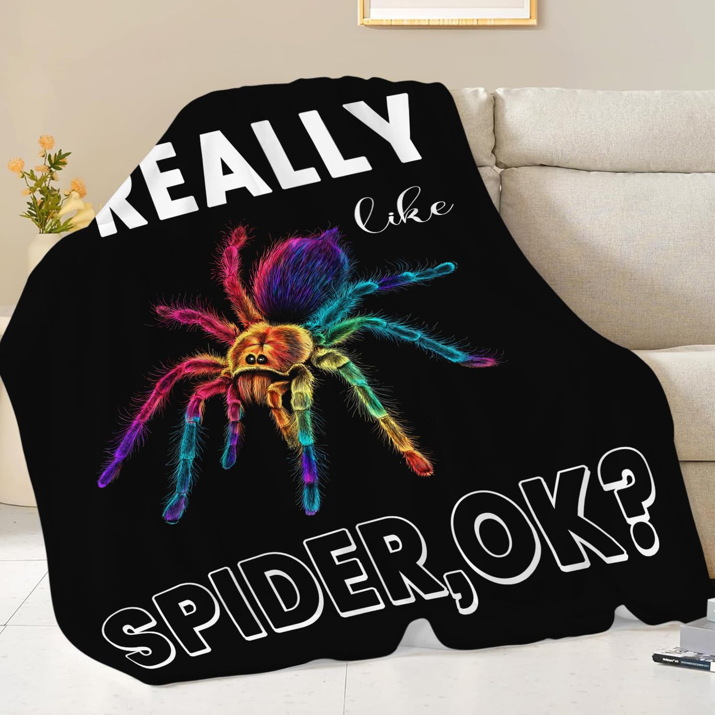 Funny Goth Throw Blanket, Spider Fleece Blanket for Couch Bed Sofa, Cozy Room Decor Gifts for Teens Women 50"X40"