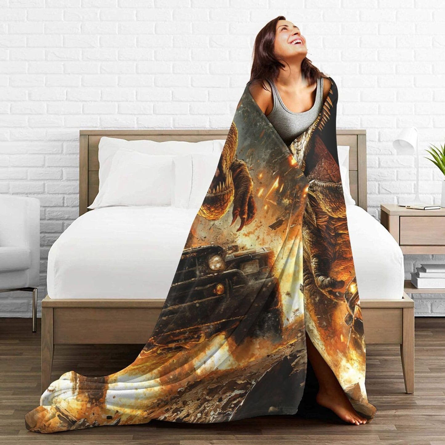 Cool Dinosaur Throw Blanket Dinosaur Truck Blankets Disk Fleece Plush Super Soft Cozy Warm Lightweight Musical Instrument Decor Gifts for Boys Girls Kids Adults Men Women 40" x 50"