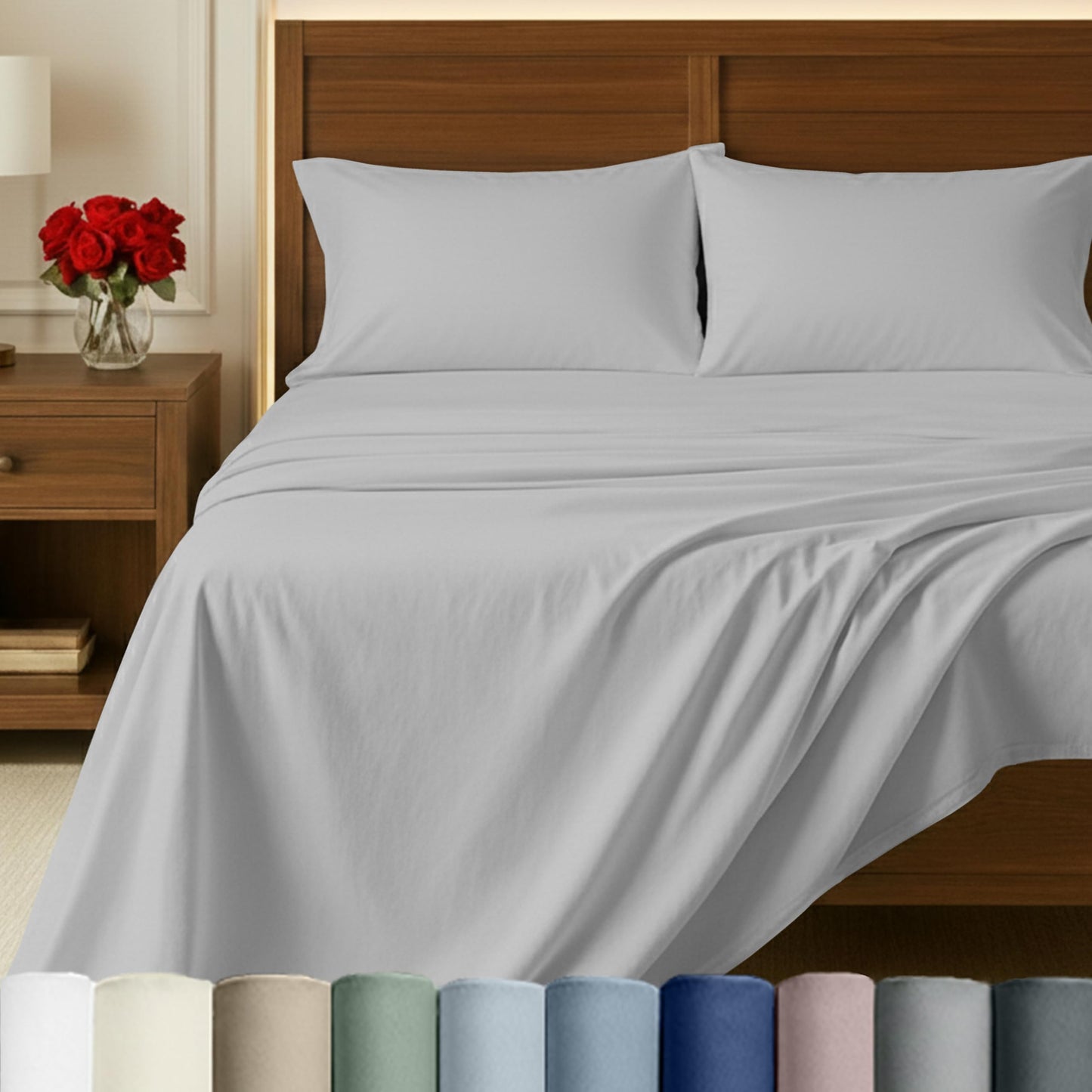 California Design Den 100% Egyptian Cotton Sheets Queen Size Set - Certified Authentic Luxury Queen Sheet Set, Soft Sateen, Breathable Bedding for Hot Sleepers - Light Grey