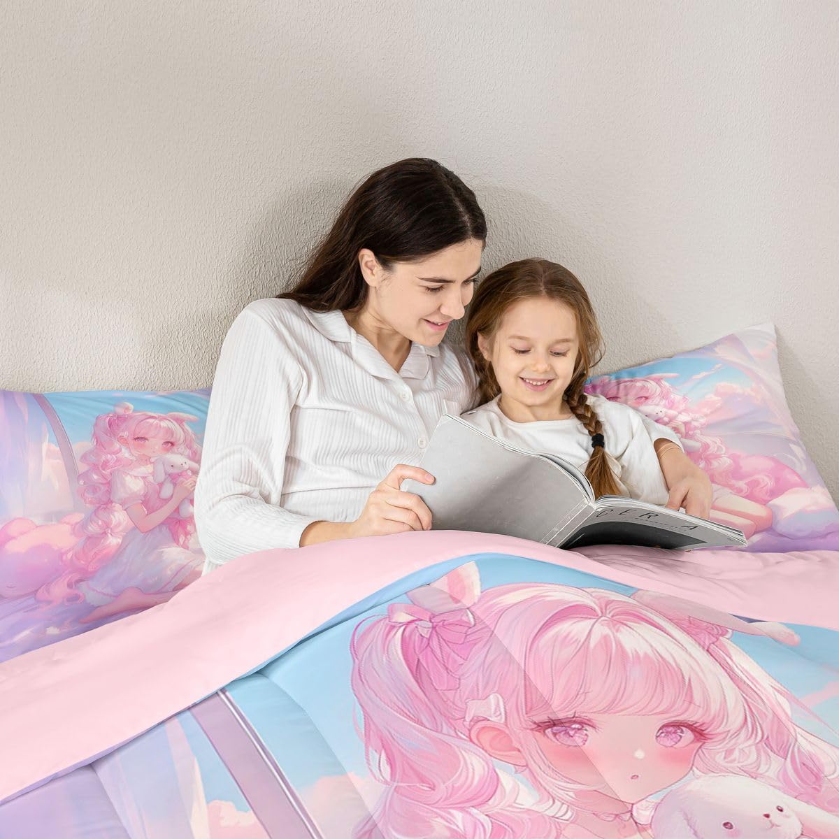 Erosebridal 3D Japanese Girl Bedding Sets Twin - Romance Style Comforter Set for Kids Adults Japanese Anime Girly Duvet Insert Anime Gifts Quilt