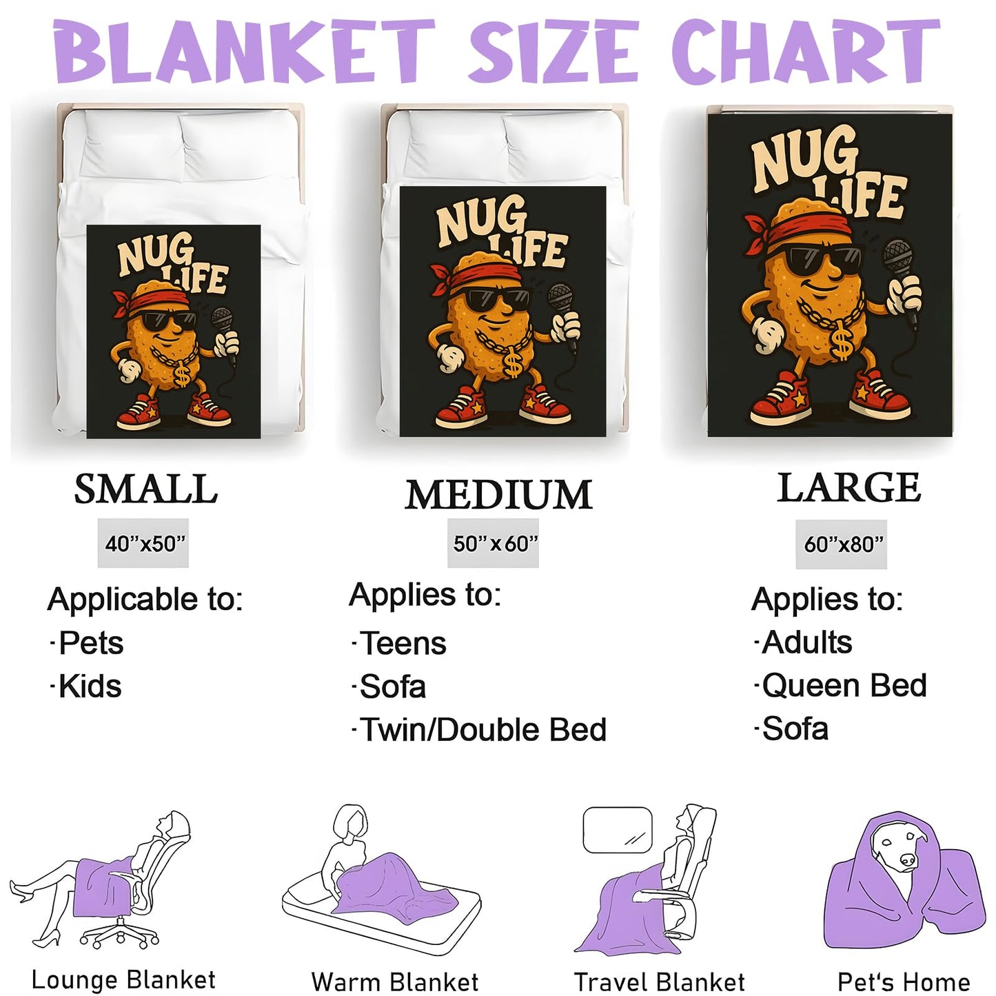Chicken Nugget Throw Blanket for Boys Girls Kids Adults, Cozy Funny Food Theme Flannel Blankets Gifts for Camping, Bedroom, Couch, Room Home Decor, 50"x60"