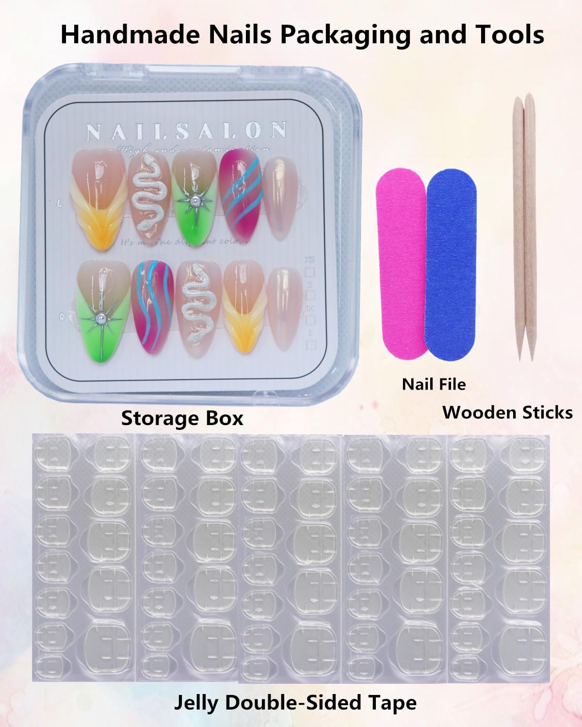 CAMILCY Luxury Handmade Press On Nails Y2K Gradient Long Almond Fake Nails 3D Silver Green Orange Pink Swirl Acrylic Nail Tips Salon Quality Reusable Gothic Trendy False Nails for Women (A139, M)