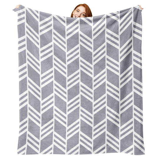 Paayna Grey White Geometric Flannel Throw Blanket, Herringbone Abstract Modern Art Gifts for Kids Men Women, Minimalist Contemporary Soft Blankets for Bedding Sofa 50" x 60"