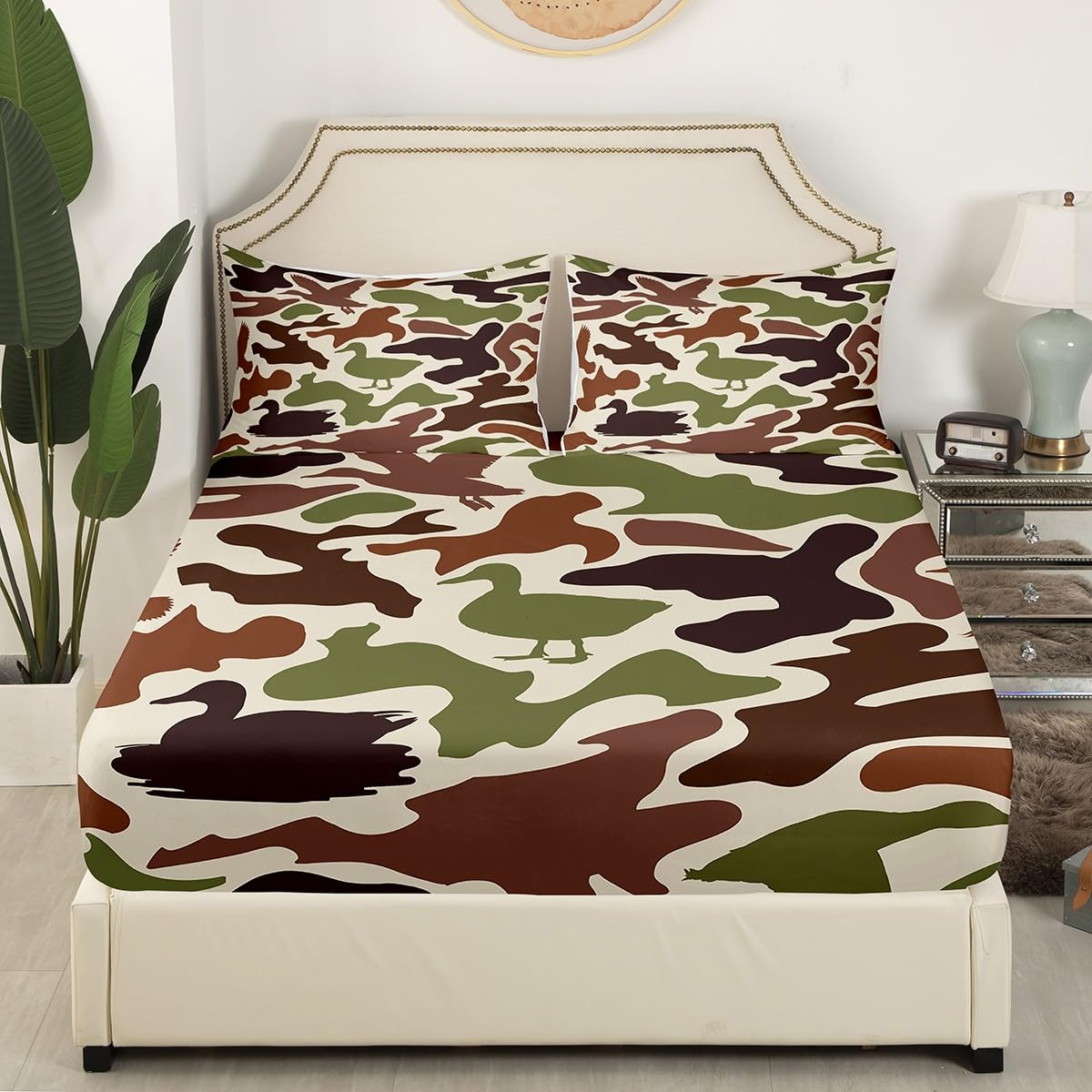 Feelyou Mallard Duck Bedding Set Twin Size for Boys Teens Kids Duck Hunting Camo Bed Sheets Hunter Green Army Camouflage Fitted Sheet Set Wild Home Decor