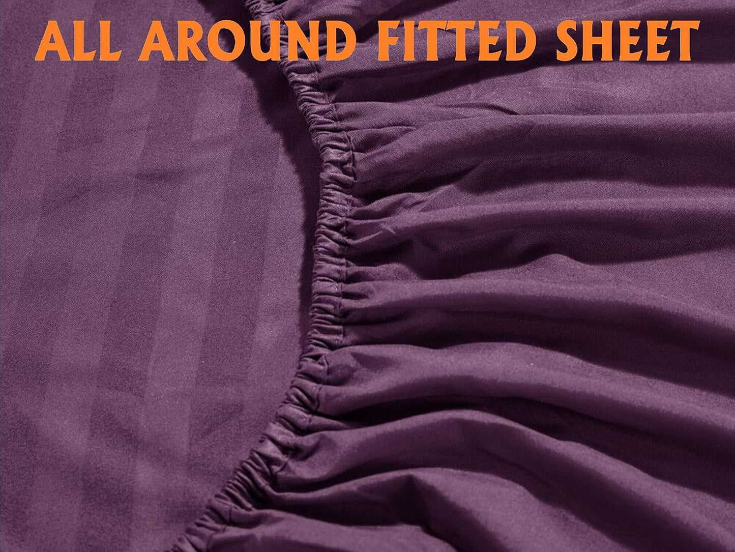 Elegant Comfort Luxury Soft Bed Sheets Dobby Stripe 1500 Premium Hotel Quality Microfiber Softness Wrinkle and Fade Resistant (4-Piece) Bedding Set, Twin XL, Stripe Sangria Purple