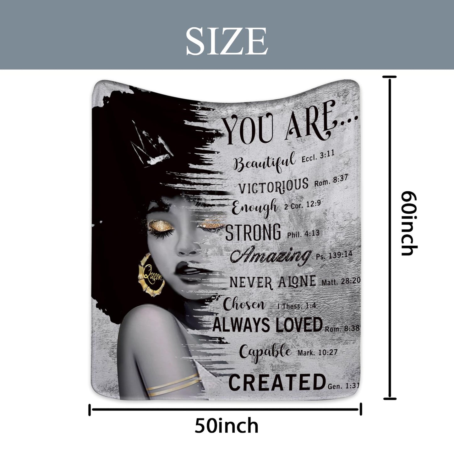 Miyotaa African American Black Girl Woman Flannel Blanket 50Wx60H Inch Quotes Inspirational Motivational Bible Soft Warm Fuzzy Throw Blanket for Sofa Bed Throws Birthday Presents