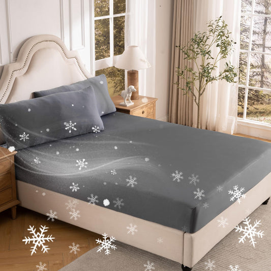 OMERAI 3 Piece Cooling King Size Sheet Set, Bed Sheets Set with 1 Fitted Sheet & 2 Pillowcases, Breathable Cool-to-Touch Fabric, Soft Smooth Deep Pockets Bed Sheets for Summer, Dark Gray