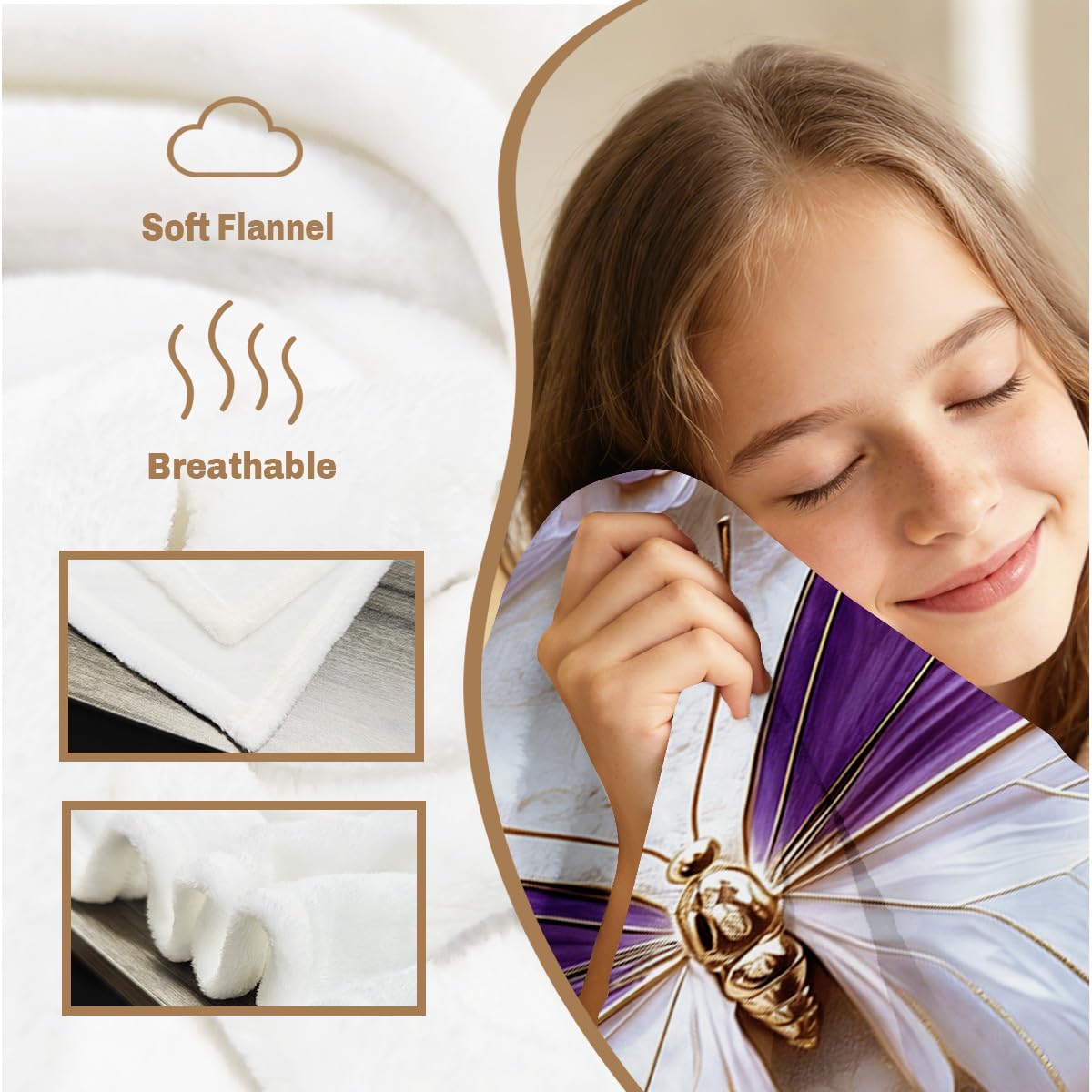 HUNXIAOJ Butterfly Blanket for Girls Women Kids Flannel Purple Butterfly Plush Throw Blanket Girls Bedroom Decor for Couch Bed Home Decor 49"x59"