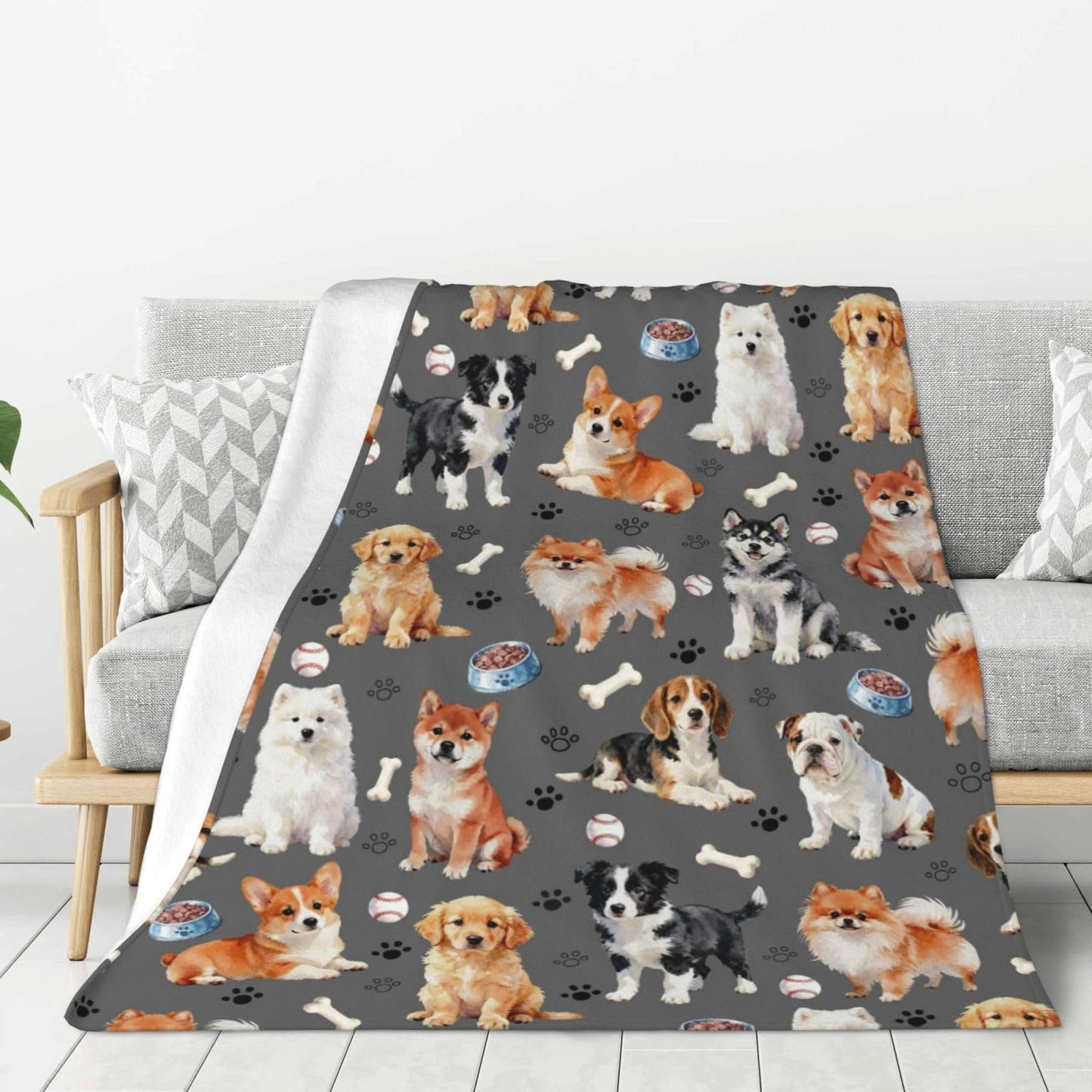 Cute Puppy Dog Blanket 50"x40" Dogs Blankets Soft Cozy Throws Warm Lightweight Plush Fleece Throw Blanket for Kids Men Women Gift Bed Couch Sofa