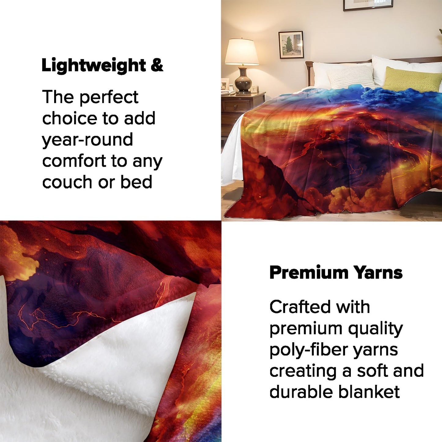 Turamurra Volcanic Eruption Throw Blanket 50"x60", Fiery Nature Blankets for Living Room Bedroom Decor, Warm Flannel Plush Gifts for Adventure Lovers Adults Kids