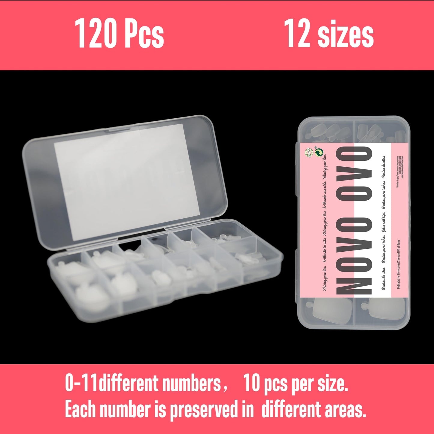 NOVO OVO 120 pcs Long Toe Nail Tips Press on, Curved Full Cover Longtoes Claw, Clear Double Matte Pre-filed Nail Extension for Pedicure Acrylic, Tapered Square Soft Gel Toenails x 12 Sizes