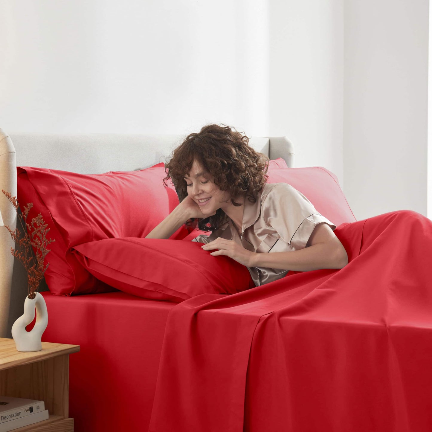 Nestl Extra Deep Cal King Sheet Set - 6 Piece Breathable & Cooling Sheets - Hotel Luxury Bedding Set w/18-24 Inch Deep Pockets - Easy & Secure Fit - Super Soft, Wrinkle Free & Comfy - Red
