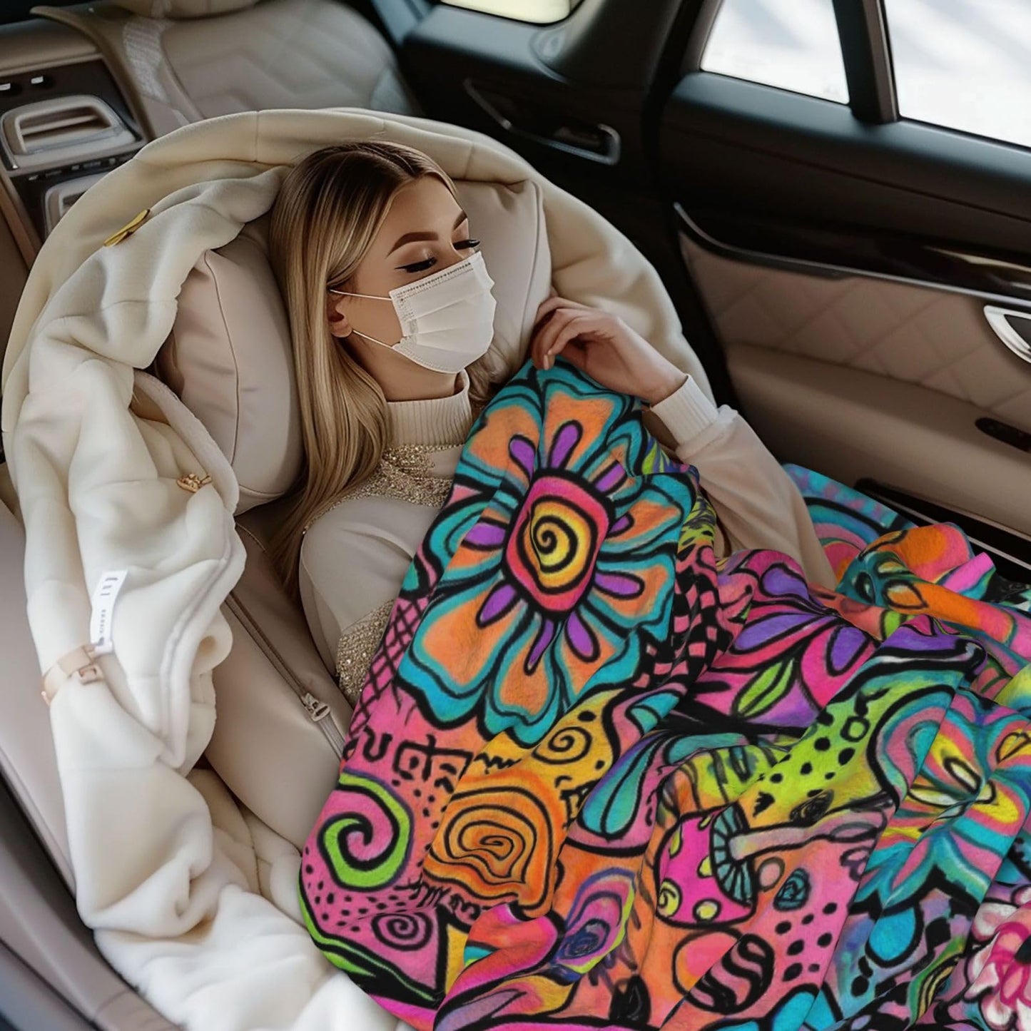 Gbuzozie Hippie Art Flowers Doodle Fleece Blanket Lightweight Ultra-Soft Throw Blanket for Sofa Couch Bed Camping Travel - Super Soft Cozy Microfiber Blanket 50"X40"