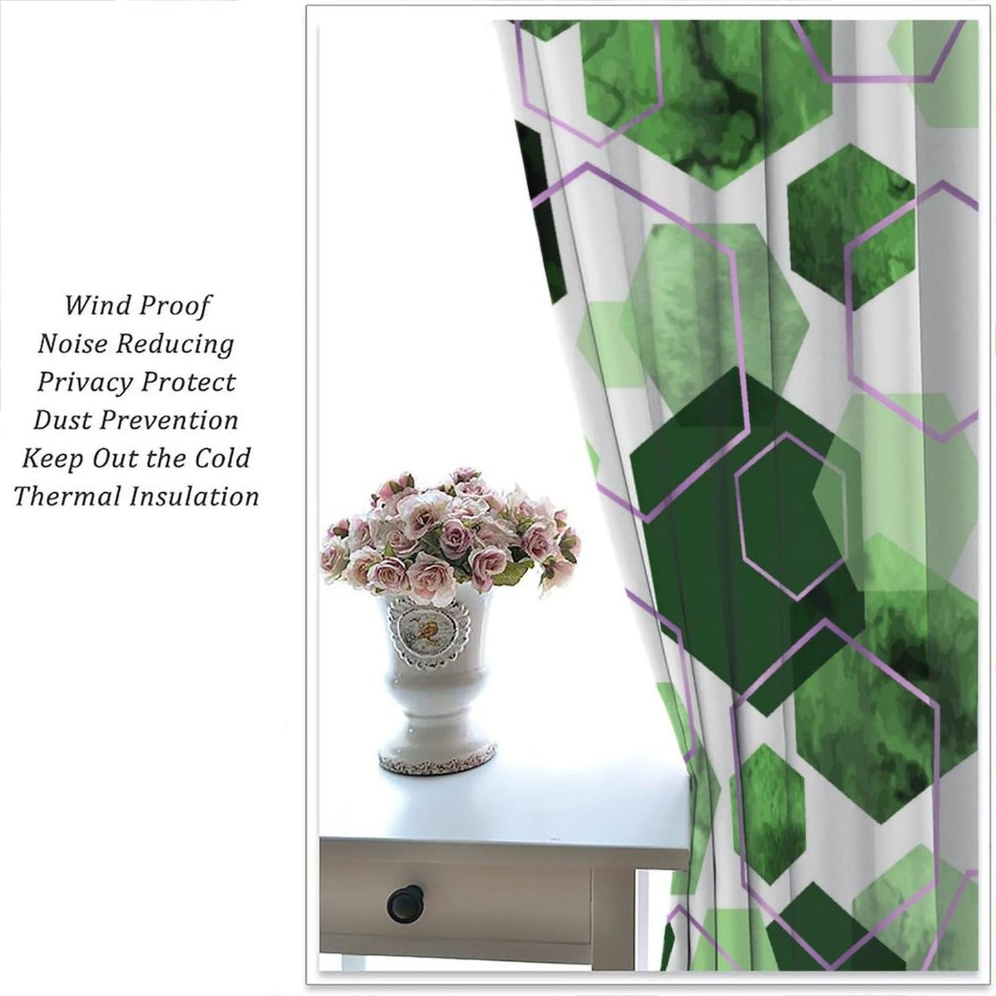 YCness Marble Curtains Modern Abstract Green Geometric Art Printed Blackout Window Drapes for Bedroom Living Room Decor Fabric Set 2 Panel 42x45 Inch 80% Shading Rate