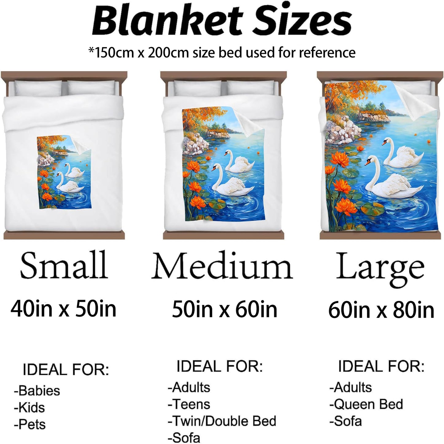 Kibue White Swan in The Lake Blanket - Soft & Cozy Flannel Plush Lightweight Throw Blanket for Travel, Office, Bedroom, Sofa - Warm Decor for Adults Kids Women Men 60"×50"