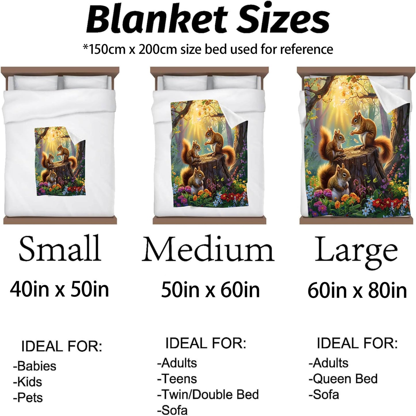 Kibue Cute Squirrel in Forest Blanket Warm & Cozy Flannel Throw Blanket - Soft Plush Lightweight Blankets for Travel, Sofa, Bedroom, Office, Home Decor for Adults Kids Women 60"×50"