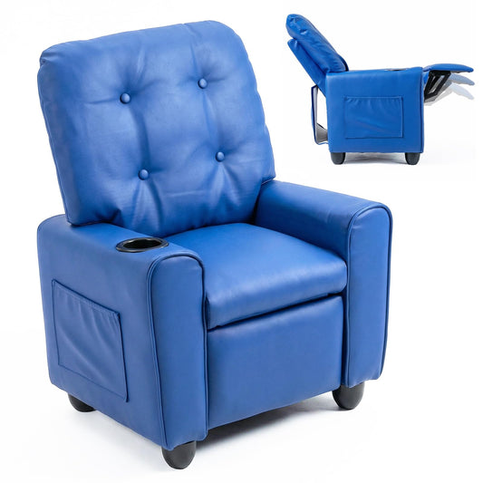 INFANS Kids Recliner, Toddler Lounge Chair with Adjustable Backrest Footrest Cup Holder Side Pockets, PU Leather Toddler Couch