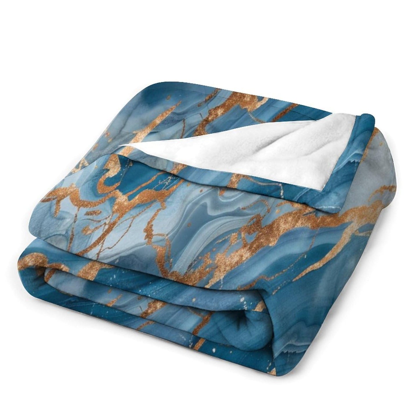 Marble Throw Blanket for Bed Sofa, 40"x50" Super Soft Warm Cozy Fluffy Plush Blanket, Modern Abstract Foil Stone Texture Gold Blue Marble Flannel Couch Blanket for Travel Camping