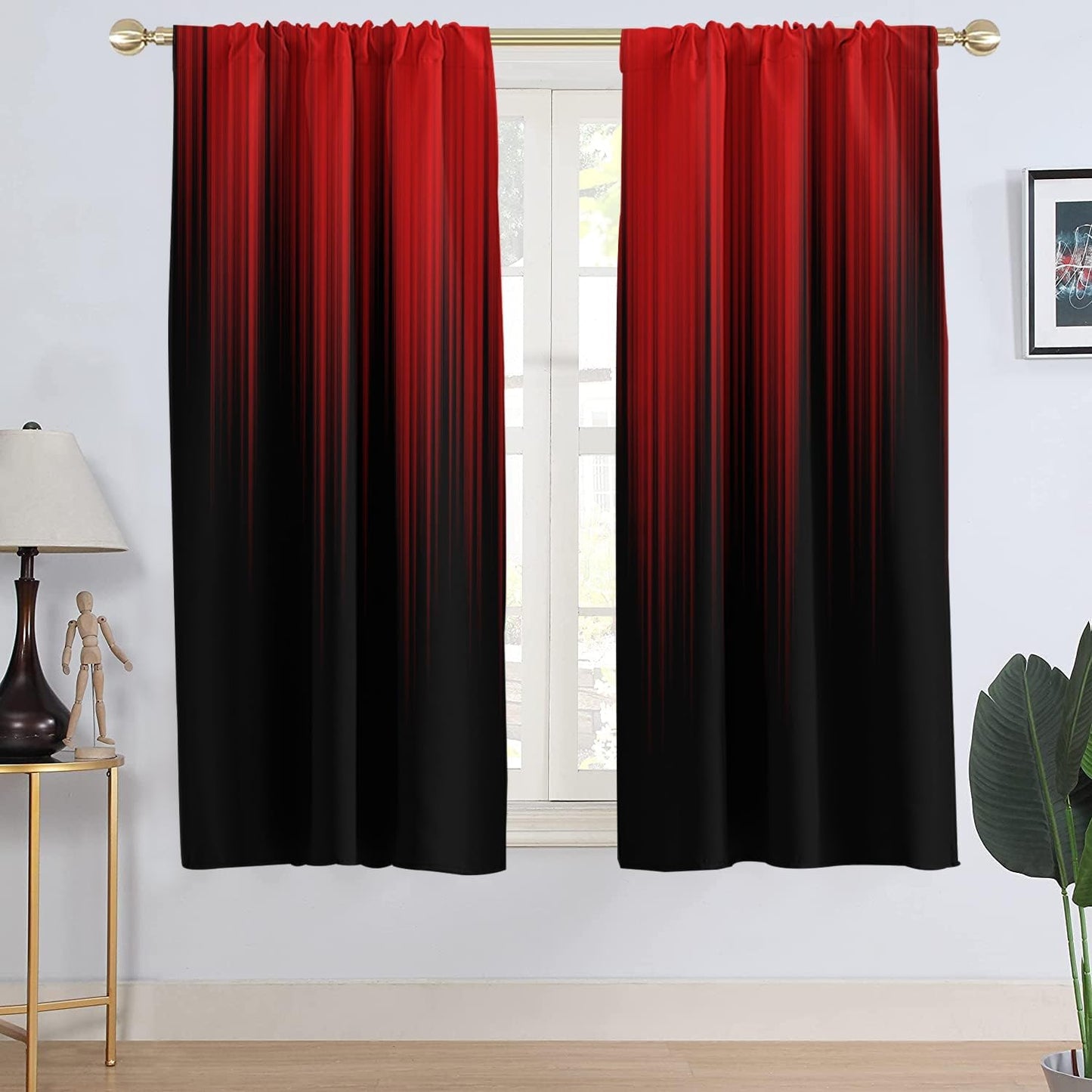 AAtter Red and Black Ombre Gothic Curtains, Dark Aesthetic Gradient Window Drapes for Bedroom, Cool Anime and Goth Room Decor, 2 Panels, 42" W x 63" L