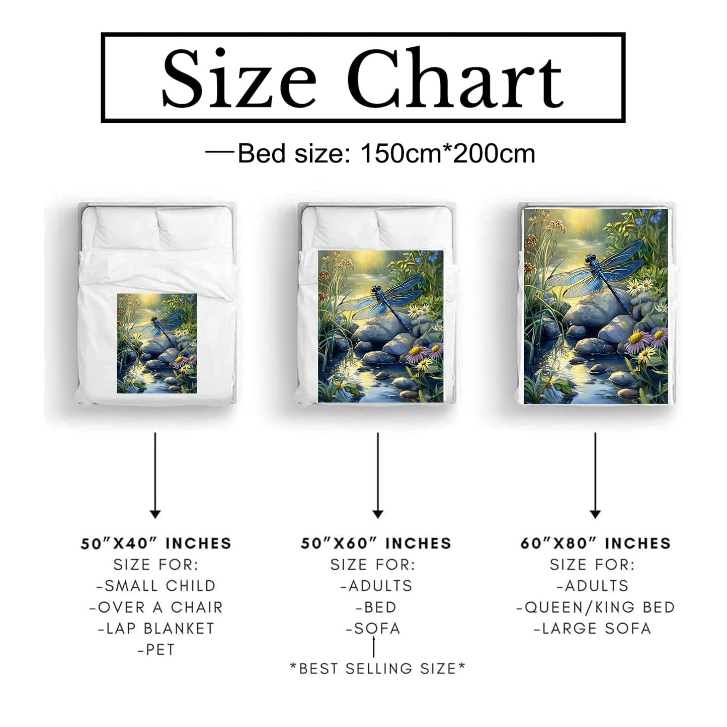 Bidesk Pretty Dragonfly Blanket - Ultra Soft, Cozy, Warm, Lightweight & Fuzzy Flannel Throw Blankets, Ideal for Couch, Bed, Travel & Outdoor Use - for Men Women Adults Kids 60"×50"