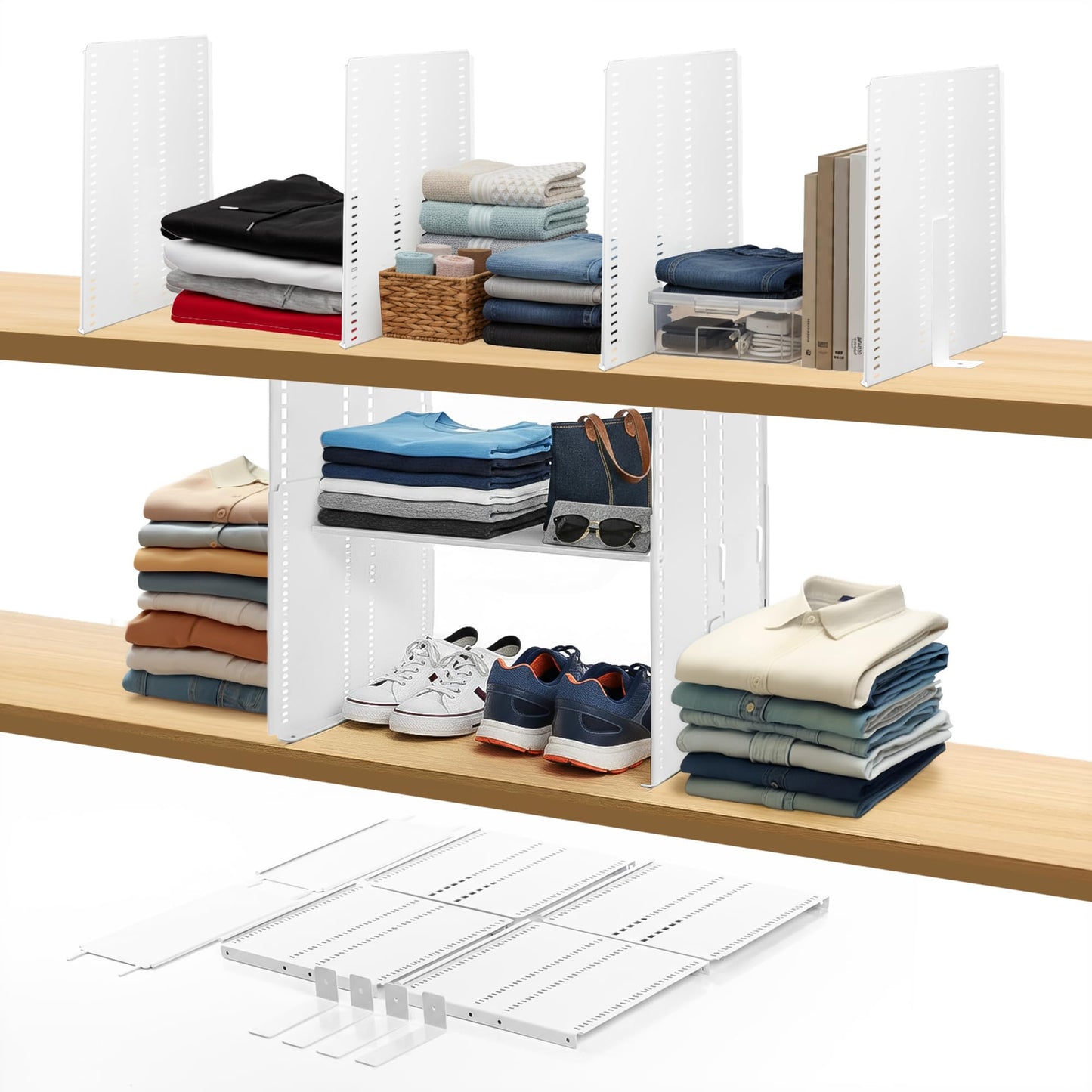 TrueBlueBamboo Adjustable Height Strong Metal Shelf Divider Organizer for Kitchen, Bookshelves, Pantry, Closet. Will not Bend. Extendable Up to 14 inch.