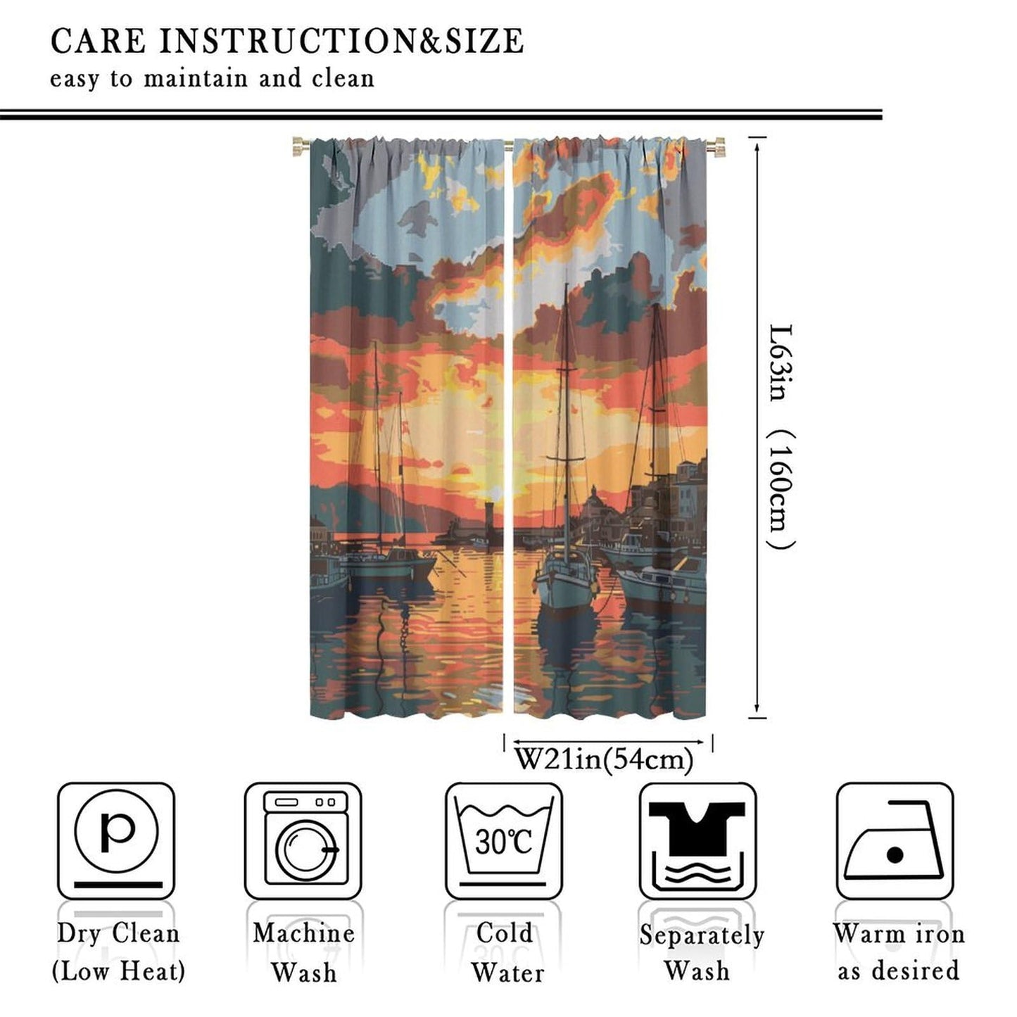 TOWINSFB Anime Ocean Sunset Sky Blackout Curtains, Nautical Sailboat Coastal Scenery Home Decor Rod Pocket Window Drapes for Living Room Bedroom - 42" W x 63" L