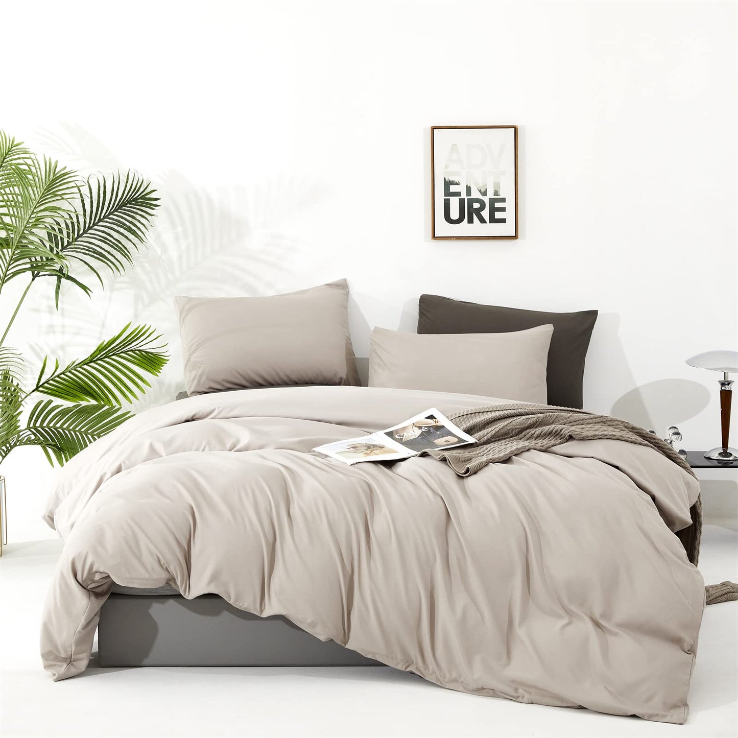 Luxlovery Beige Khaki Comforter Set Queen Beige Bedding Set Oatmeal Blanket Quilts Solid Cream Khaki Taupe 3PCS Queen Comforter Set Women Men