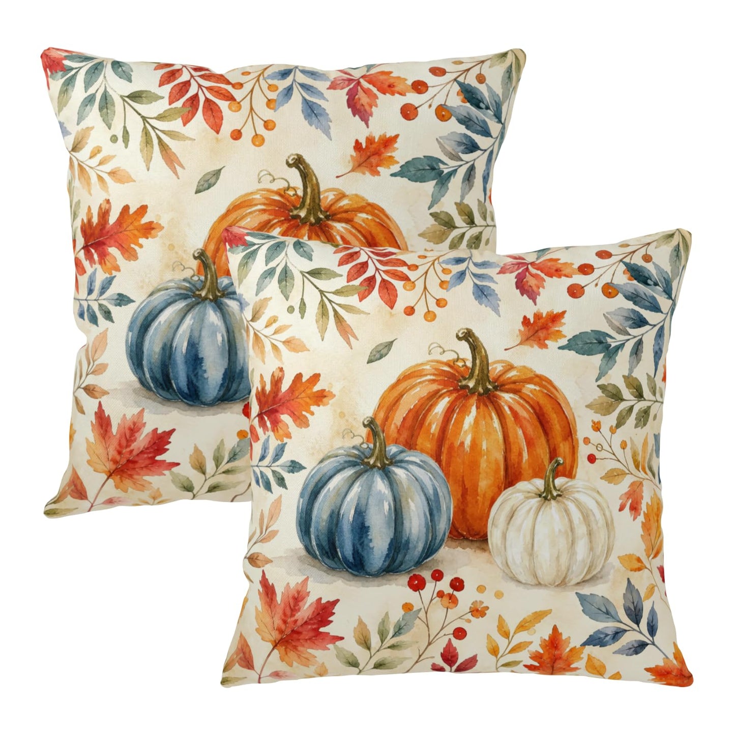ABSOP Fall Pillow Covers 18x18 Inch Orange Blue Pumpkin Pattern Decorative Throw Pillow Covers Set of 2 Autumn Thanksgiving Harvest Pillowcases for Soft Couch Holiday Party Decor