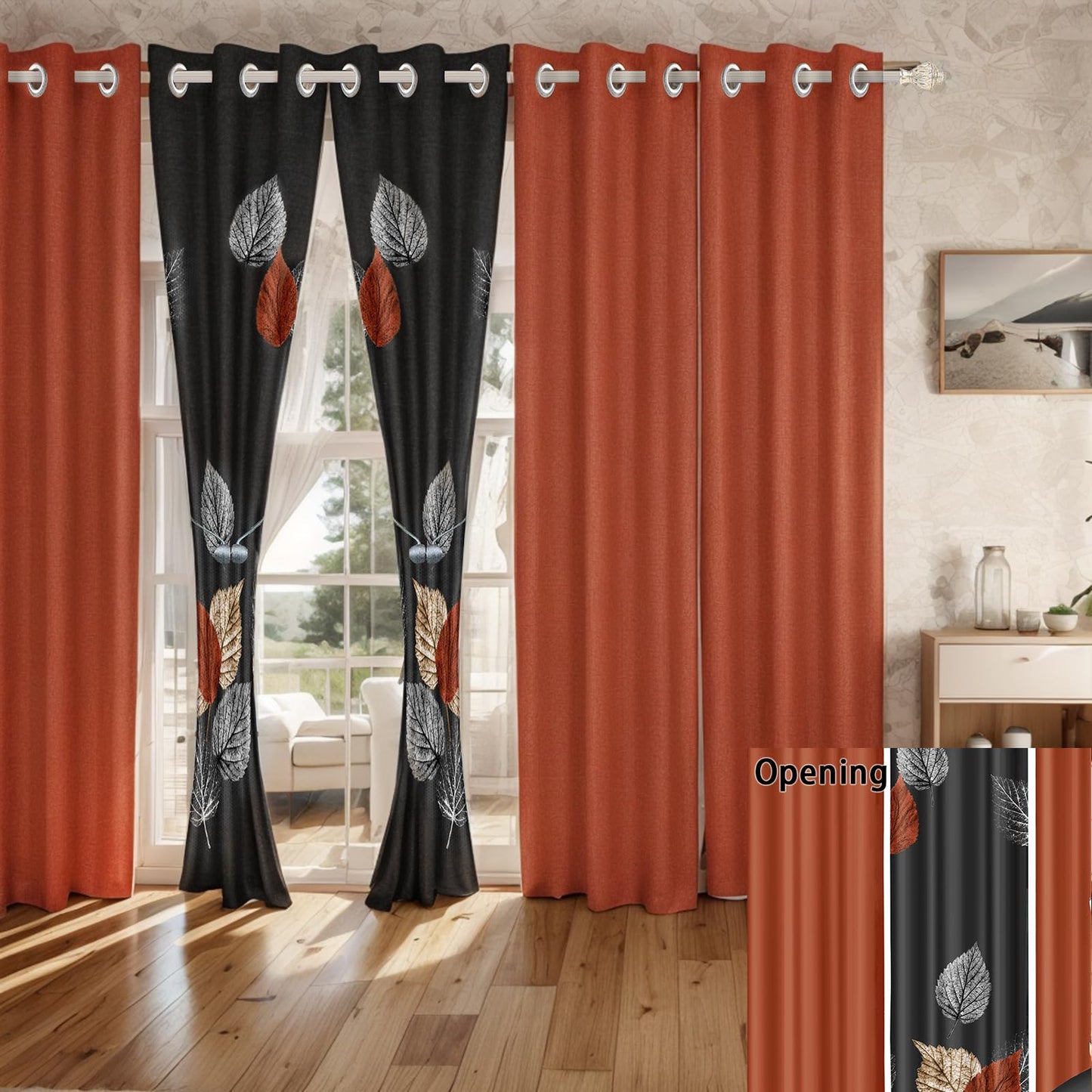 Elegance 9-Piece Leaves King Light Comforter Set, Luxury Bed in a Bag King Bedspread with Matching Curtains Ultra Soft & Breathable Black Brown Floral Bedding, All-Season Decor for Master Suite