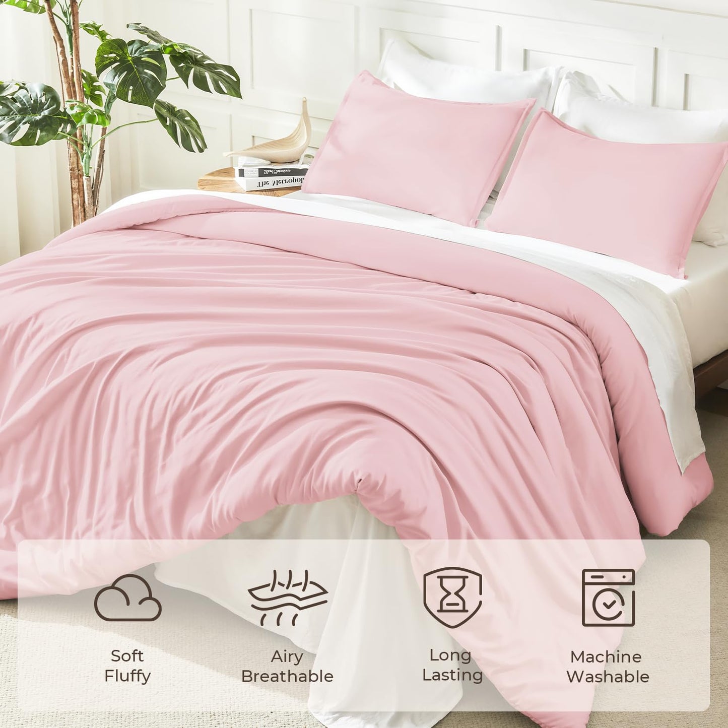 Litanika Pink Comforter Set King Size, 3 Pieces Aesthetic Soft Solid Bedding Comforter Set, All Season Bed Set (104x90In Comforter & 2 Pillowcases)